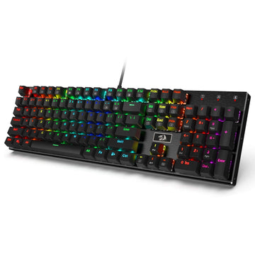 Redragon K556-US RGB LED Papan Kekunci Gaming Mekanikal Berwayar Lampu Latar, Papan Kekunci Aluminium, 104 Kekunci Anti-Ghosting, untuk Windows, Komputer Riba, PC, Notebook (Susun Atur QWERTY, Hitam)