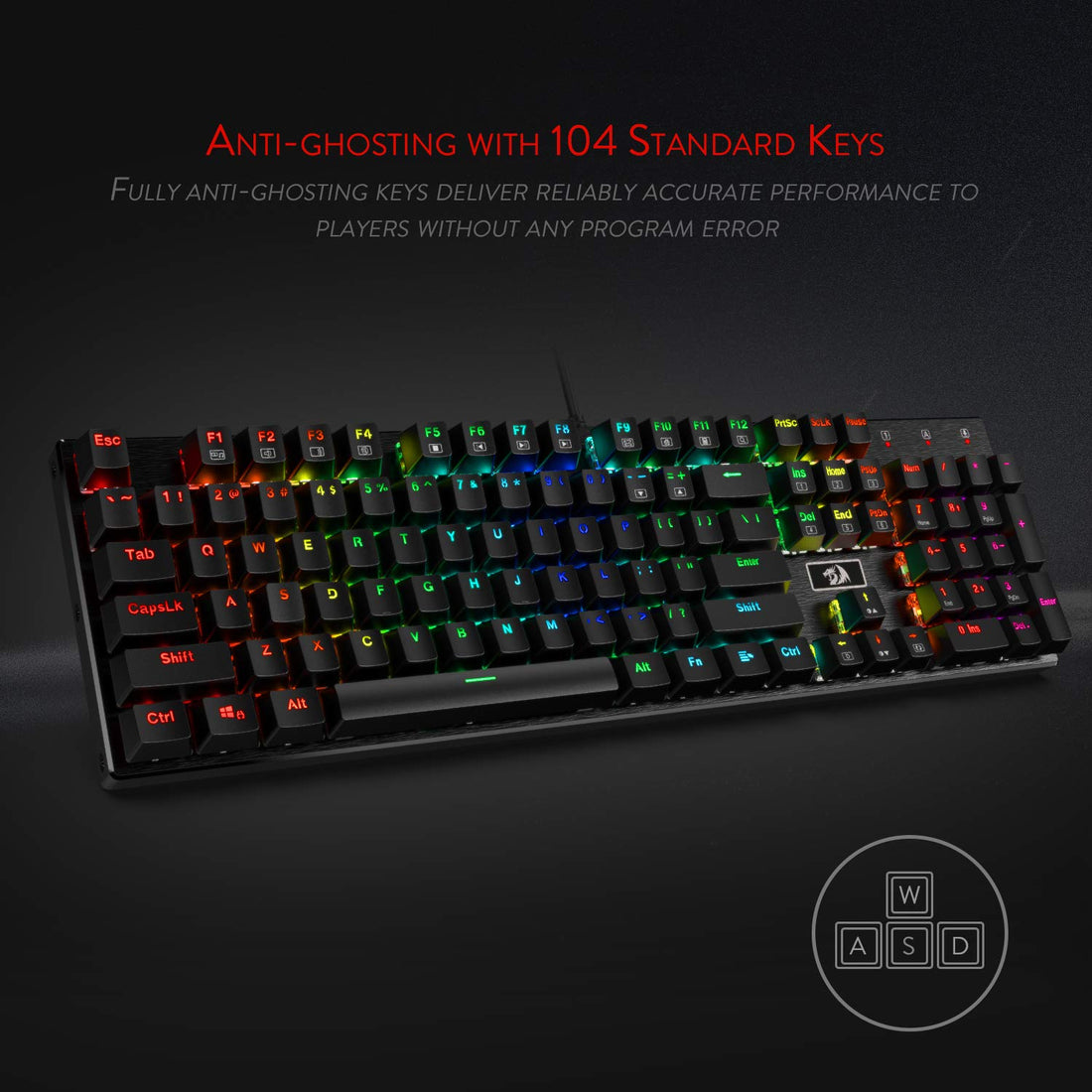 Redragon K556-US RGB LED Papan Kekunci Gaming Mekanikal Berwayar Lampu Latar, Papan Kekunci Aluminium, 104 Kekunci Anti-Ghosting, untuk Windows, Komputer Riba, PC, Notebook (Susun Atur QWERTY, Hitam)