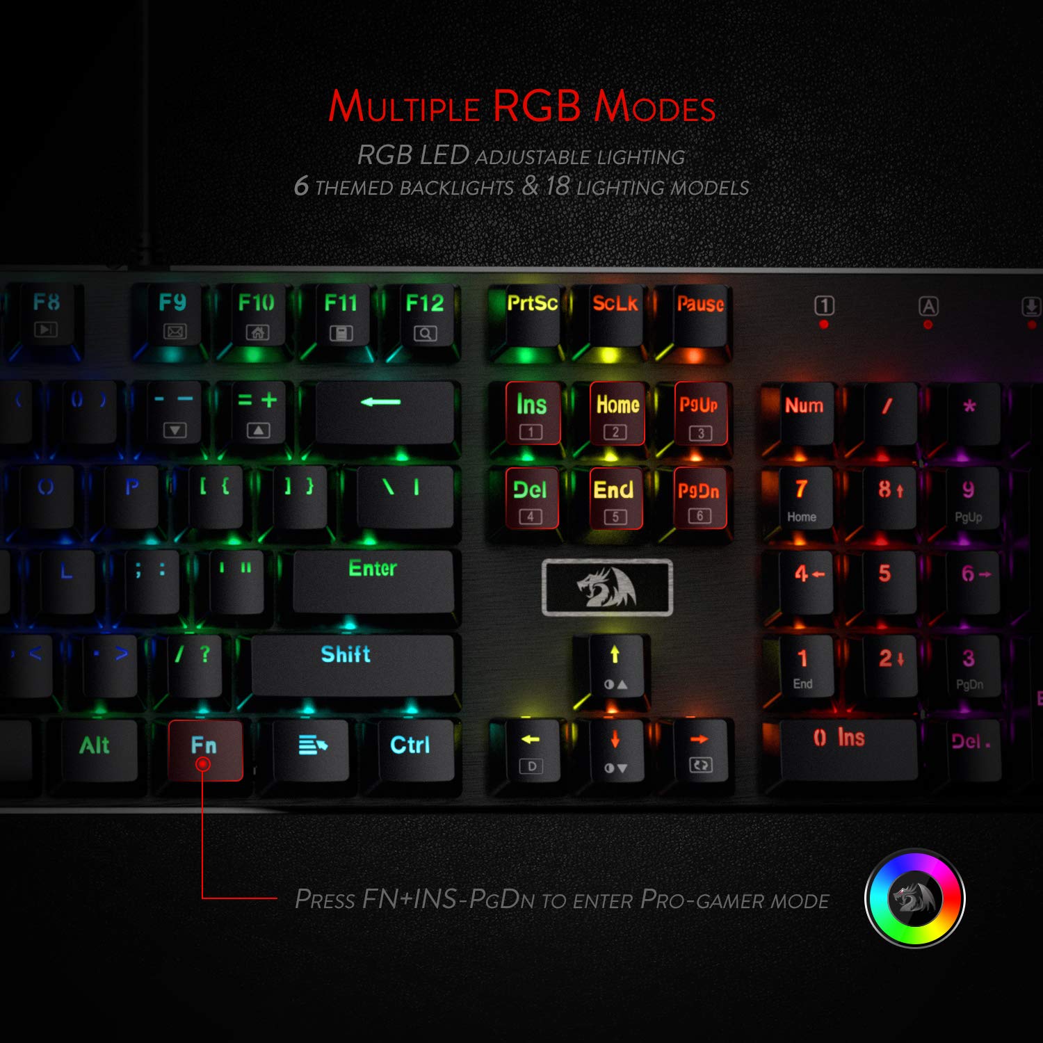 Redragon K556-US RGB LED Papan Kekunci Gaming Mekanikal Berwayar Lampu Latar, Papan Kekunci Aluminium, 104 Kekunci Anti-Ghosting, untuk Windows, Komputer Riba, PC, Notebook (Susun Atur QWERTY, Hitam)
