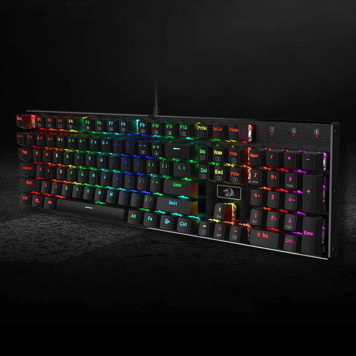 Redragon K556-US RGB LED Papan Kekunci Gaming Mekanikal Berwayar Lampu Latar, Papan Kekunci Aluminium, 104 Kekunci Anti-Ghosting, untuk Windows, Komputer Riba, PC, Notebook (Susun Atur QWERTY, Hitam)