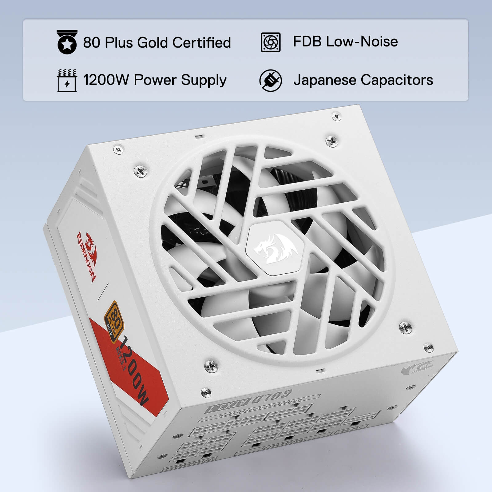 Redragon RGMS-1200W PRO 80+ Gold 1200 Watt Power Supply w/Upgraded ATX 3.1 & PCIe 5.1 Fully Modular, Compact 150mm Size, Smart ECO Low Noise Fan, 100% Japanese Capacitors, Full Mod Cables