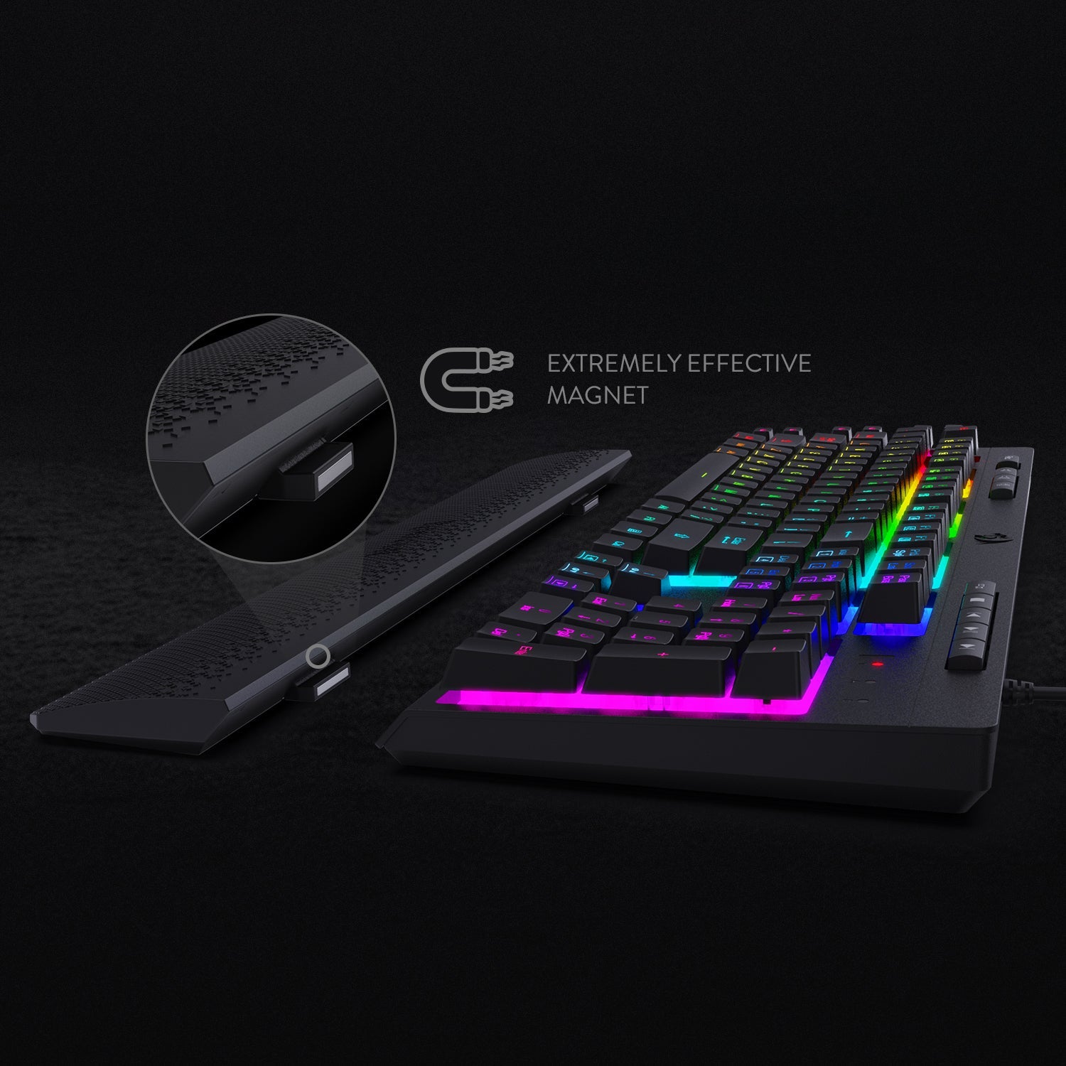 Papan Kekunci Permainan Membran RGB Redragon K512 SHIVA dengan Kekunci Multimedia, 6 Kekunci Makro On-Board Tambahan, Kawalan Media Khusus, Tempat Letak Pergelangan Tangan Boleh Tanggal
