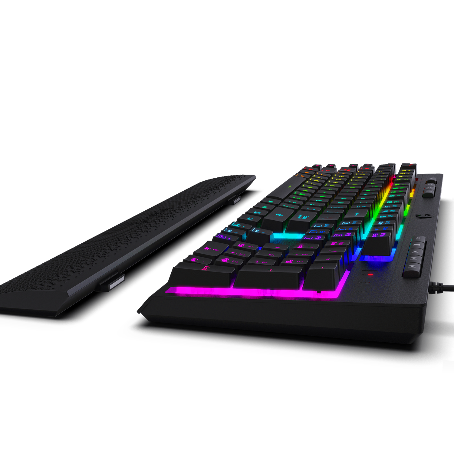 Papan Kekunci Permainan Membran RGB Redragon K512 SHIVA dengan Kekunci Multimedia, 6 Kekunci Makro On-Board Tambahan, Kawalan Media Khusus, Tempat Letak Pergelangan Tangan Boleh Tanggal