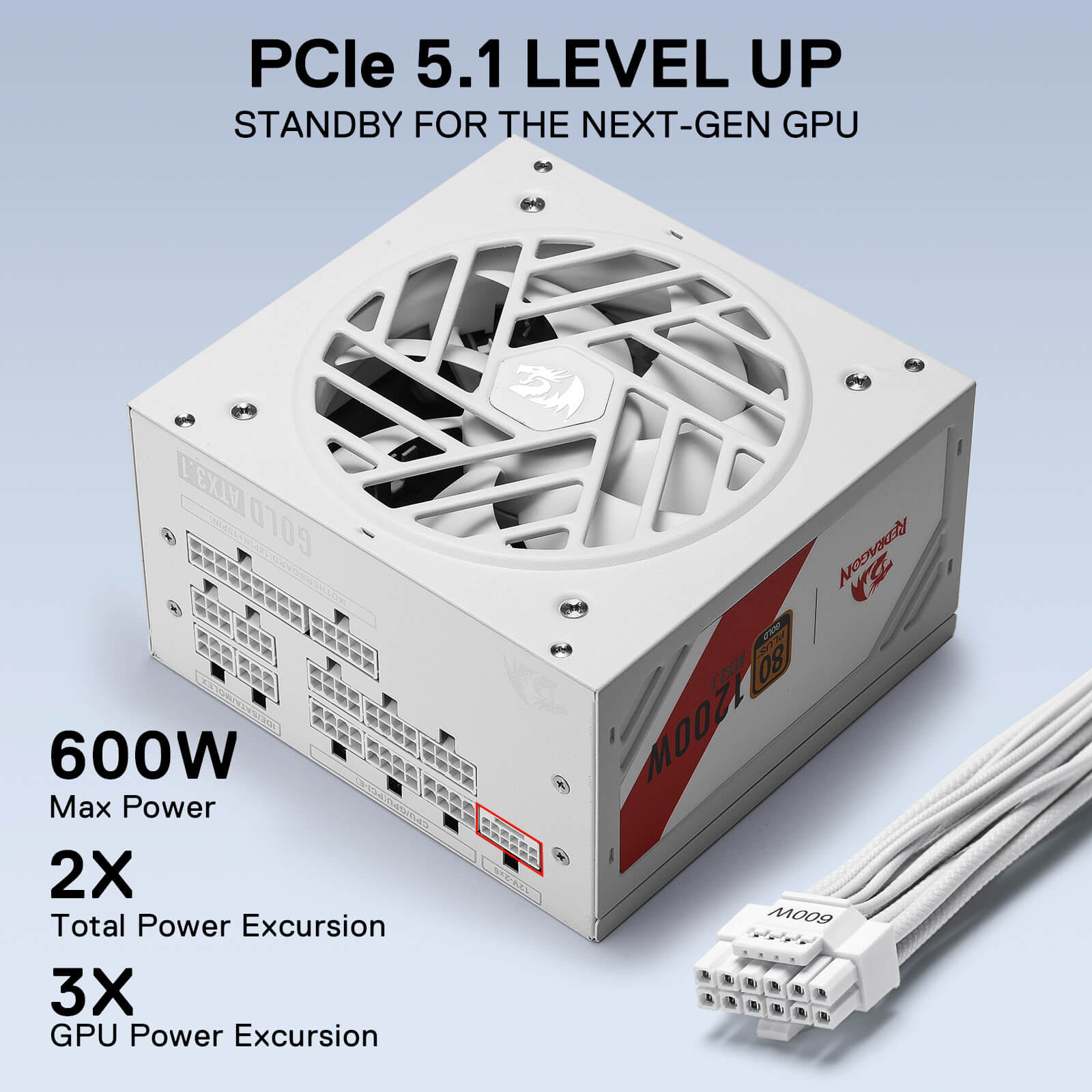 Redragon RGMS-1200W PRO 80+ Gold 1200 Watt Power Supply w/Upgraded ATX 3.1 & PCIe 5.1 Fully Modular, Compact 150mm Size, Smart ECO Low Noise Fan, 100% Japanese Capacitors, Full Mod Cables