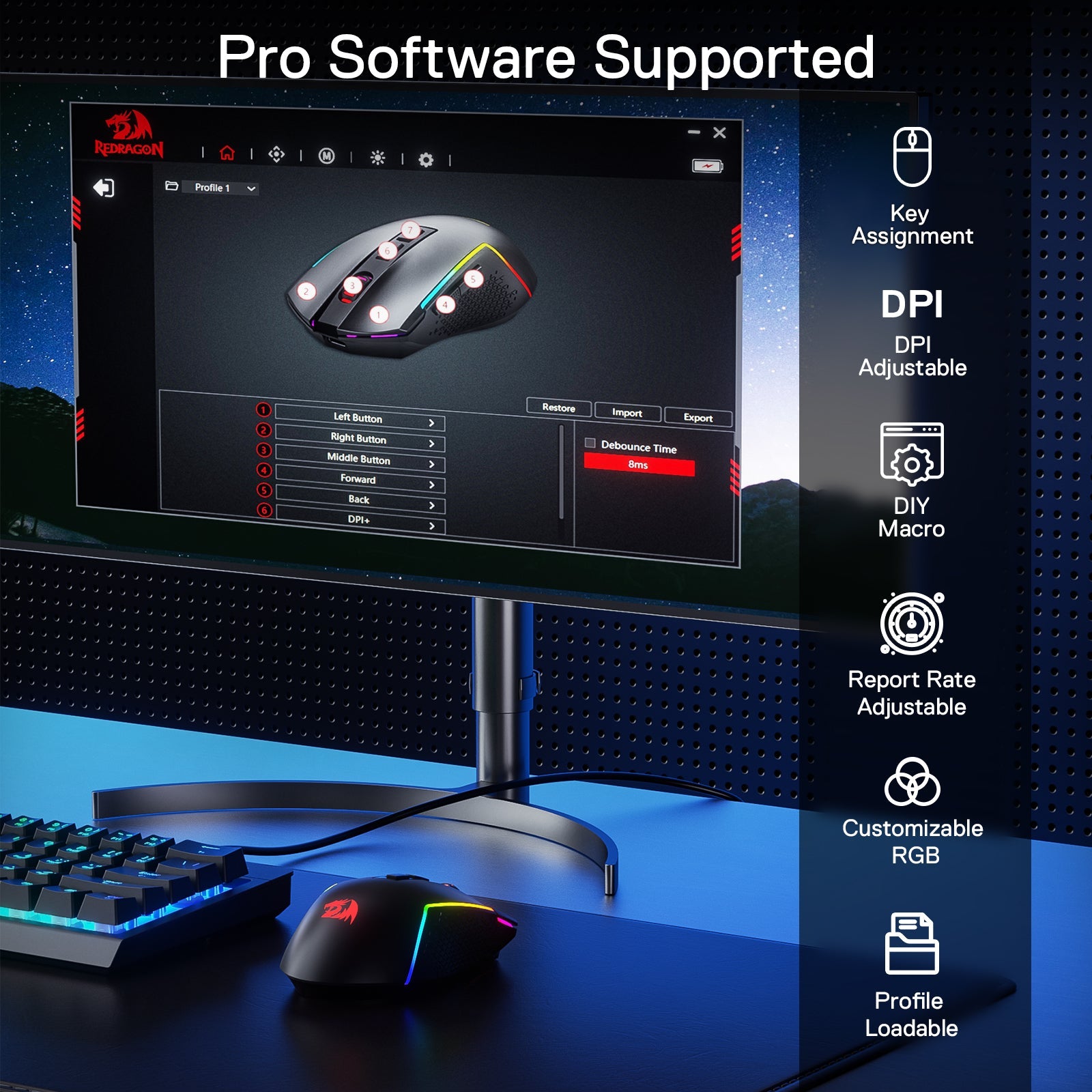 Tetikus Permainan Wayarles Redragon M693 RGB LIT