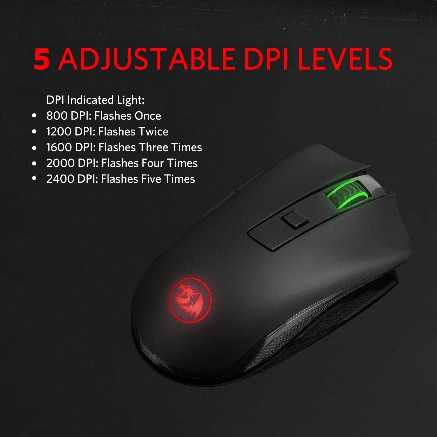 Redragon M652 Tetikus Wayarles Optik 2.4G dengan Penerima USB, Tetikus Permainan Mudah Alih, 5 Tahap DPI Boleh Laras, 6 Butang untuk Desktop, Buku Nota, PC, Komputer Riba, Komputer, Macbook