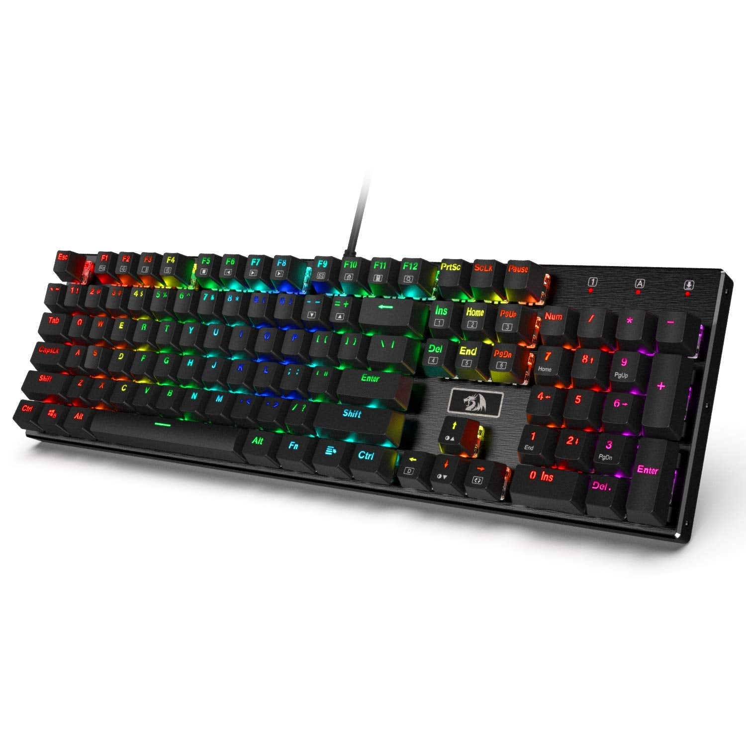 Papan Kekunci Permainan Mekanikal Berwayar Lampu Latar LED RGB Redragon K556, Tapak Aluminium, 104 Kekunci Standard