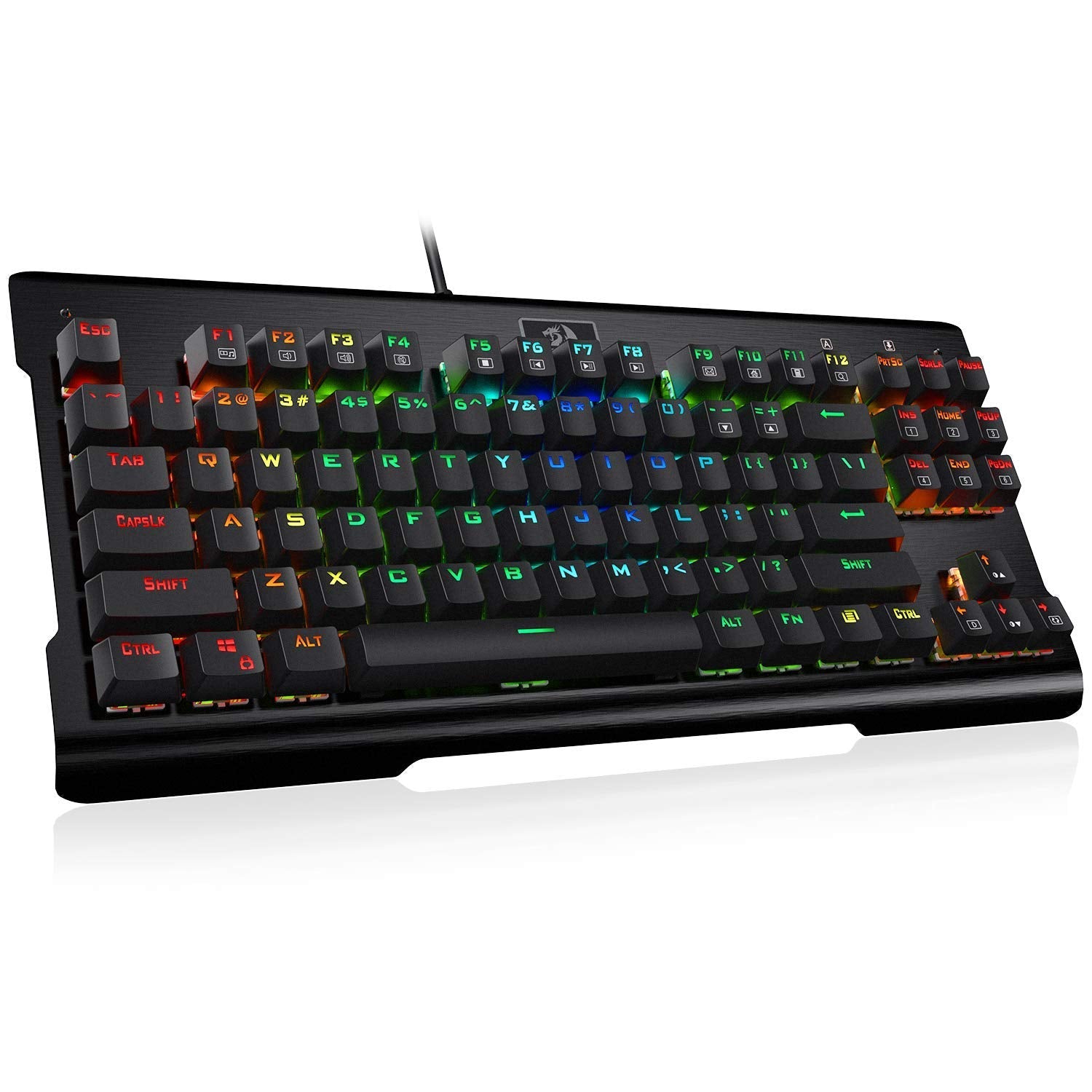 Papan Kekunci Permainan Mekanikal Redragon K561 VISNU, 87 Kekunci Anti-ghosting, Lampu Latar RGB, Papan Kekunci Kompak Berwayar dengan Suis Biru Clicky untuk Komputer Riba, Windows, Permainan PC