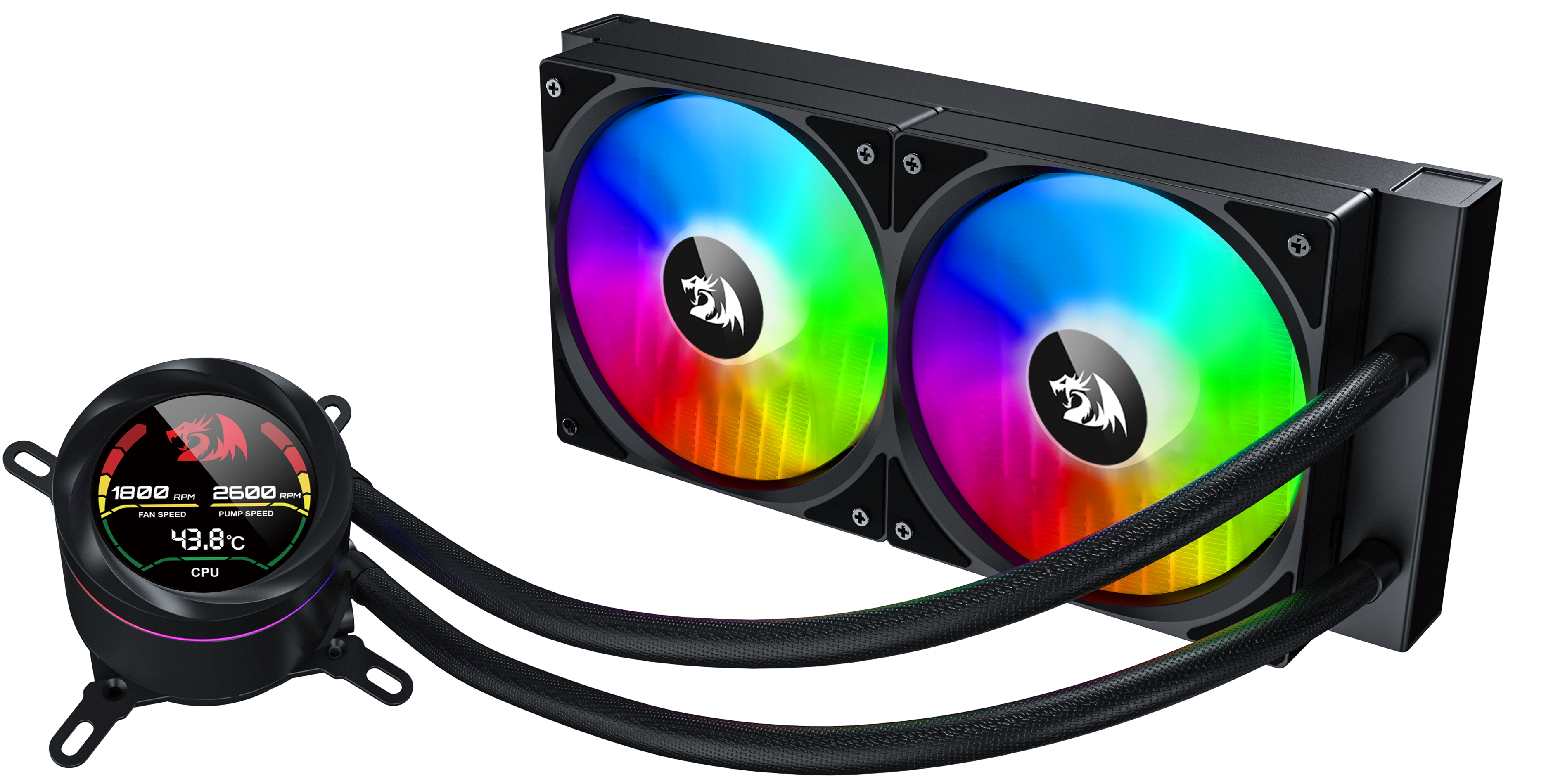 Pengejuk Cecair CPU REDRAGON CCW-1019 240 dengan Paparan Suhu 2x Kipas RGB 12cm