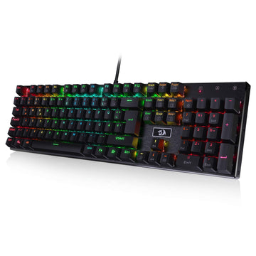 Redragon K556-DE Papan Kekunci Permainan Mekanikal, QWERTZ, Suis Coklat, Papan Kekunci Sentuh & Klik, Lampu Belakang RGB 18 Mod, Boleh Diprogram Penuh, Panel Semua Logam, Papan Kekunci Ergonomik, Hitam