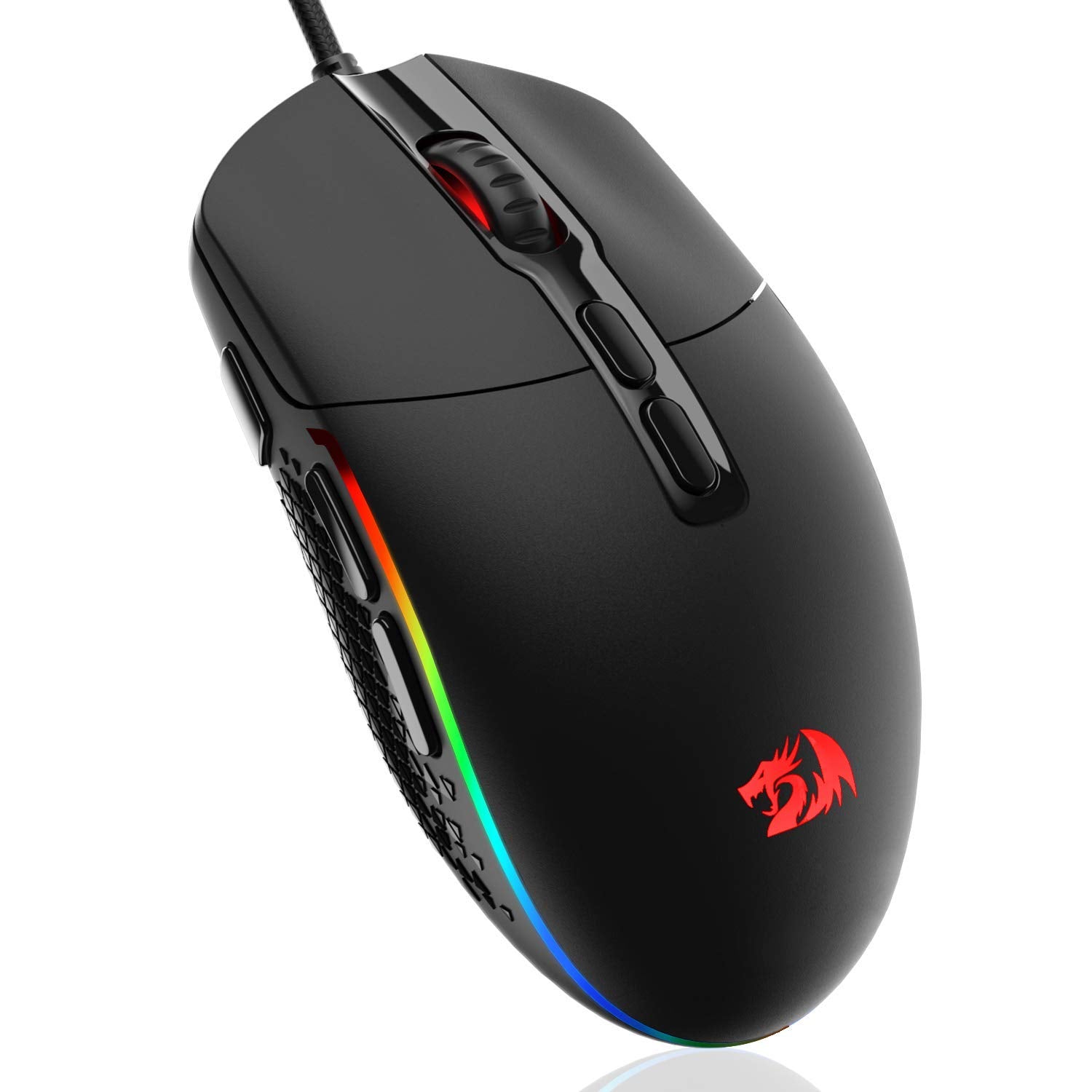 Redragon M719 Invader Gaming Mouse 10.000 DPI PC Mouse dengan Lampu RGB / 7 Butang Boleh Atur Cara / Butang Tembak Sensor Optik Mouse Gaming Berwayar untuk Pro Gamer (Hitam)