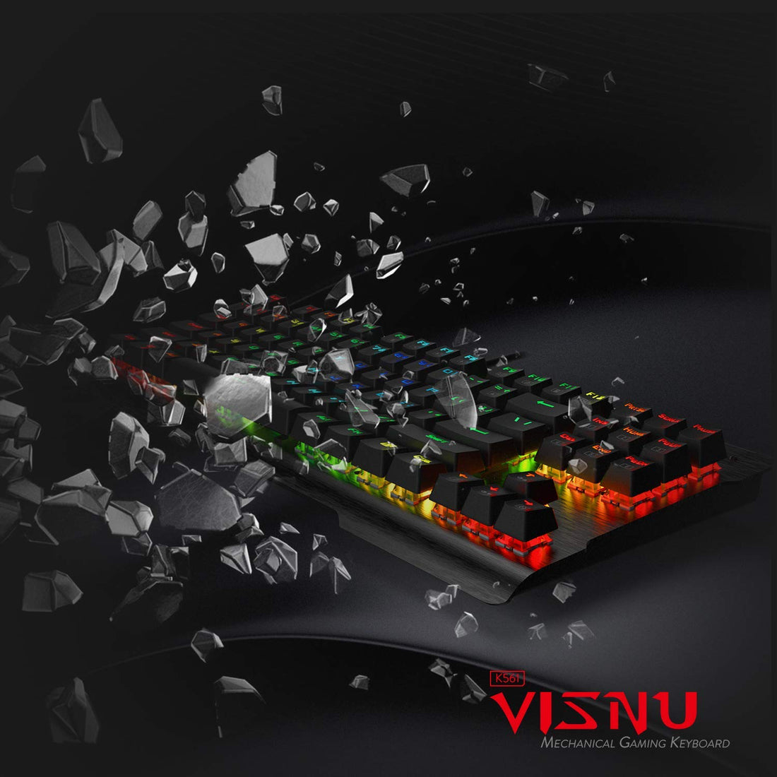 Redragon K561-US VISNU Papan Kekunci Permainan Mekanikal RGB 87 Kekunci Papan Kekunci Permainan Kompak, Suis Biru Outemu (Susun Atur QWERTY)