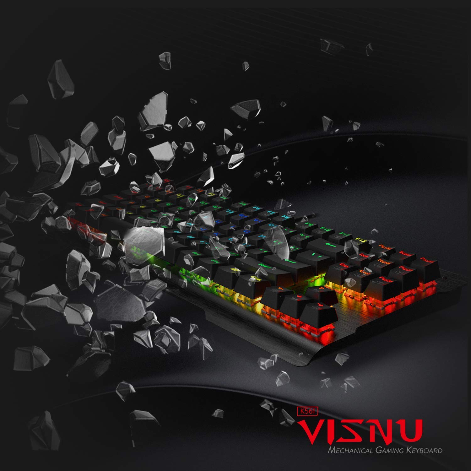Redragon K561-US VISNU Papan Kekunci Permainan Mekanikal RGB 87 Kekunci Papan Kekunci Permainan Kompak, Suis Biru Outemu (Susun Atur QWERTY)