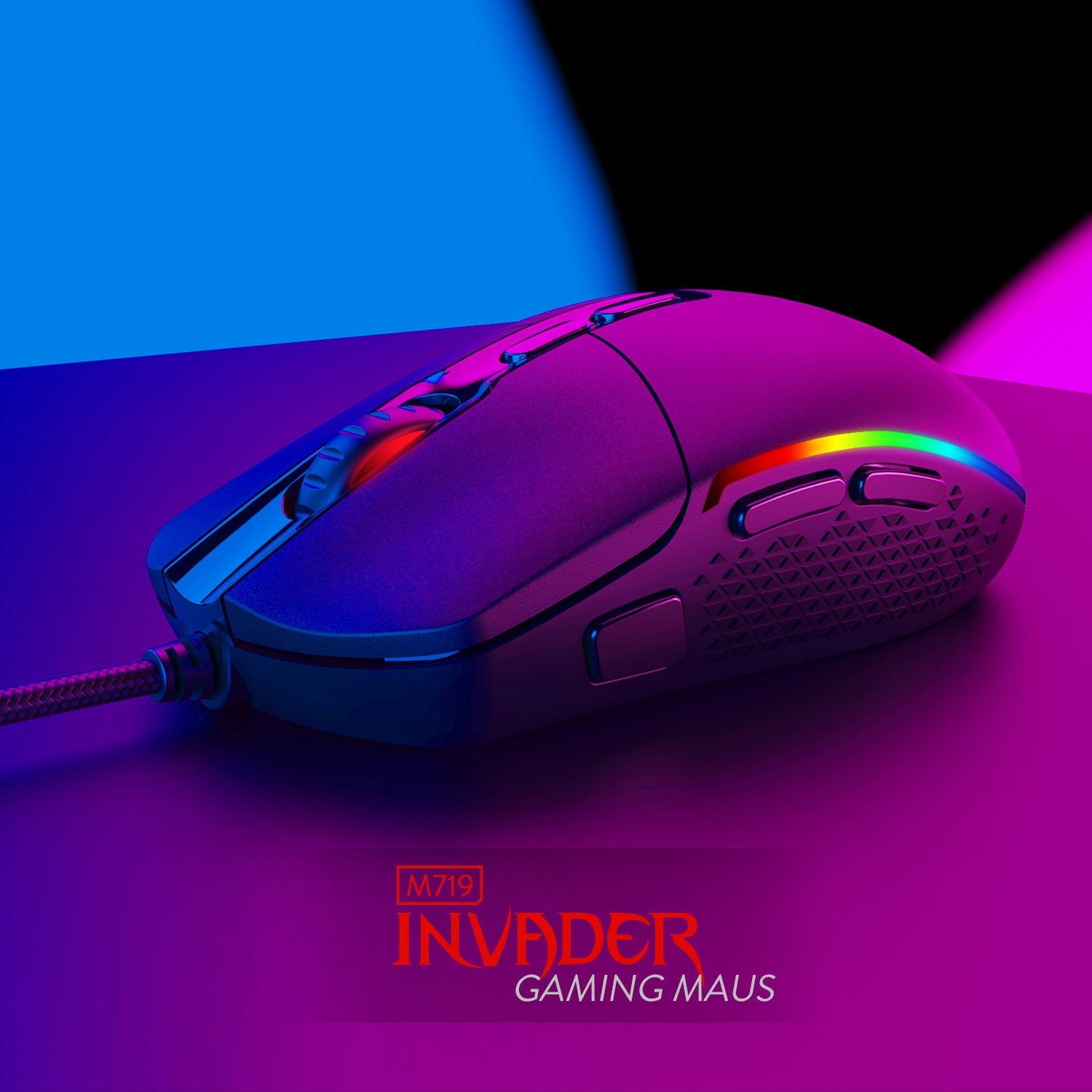 Redragon M719 Invader Gaming Mouse 10.000 DPI PC Mouse dengan Lampu RGB / 7 Butang Boleh Atur Cara / Butang Tembak Sensor Optik Mouse Gaming Berwayar untuk Pro Gamer (Hitam)