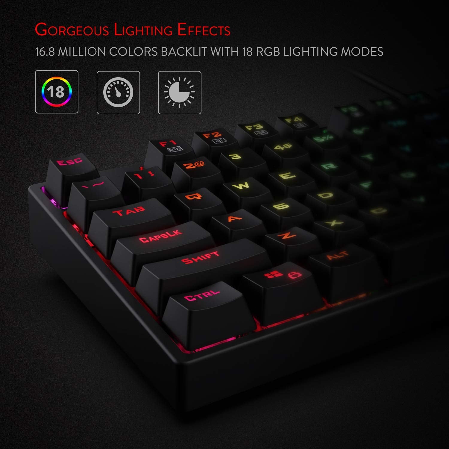 Redragon K582-BA USB Papan Kekunci Permainan Mekanikal QWERTY & Kombo Tetikus Permainan M711 Cobra, 10.000 DPI, 7 Butang Boleh Atur Cara, Papan Kekunci Berlampu RGB, Hitam