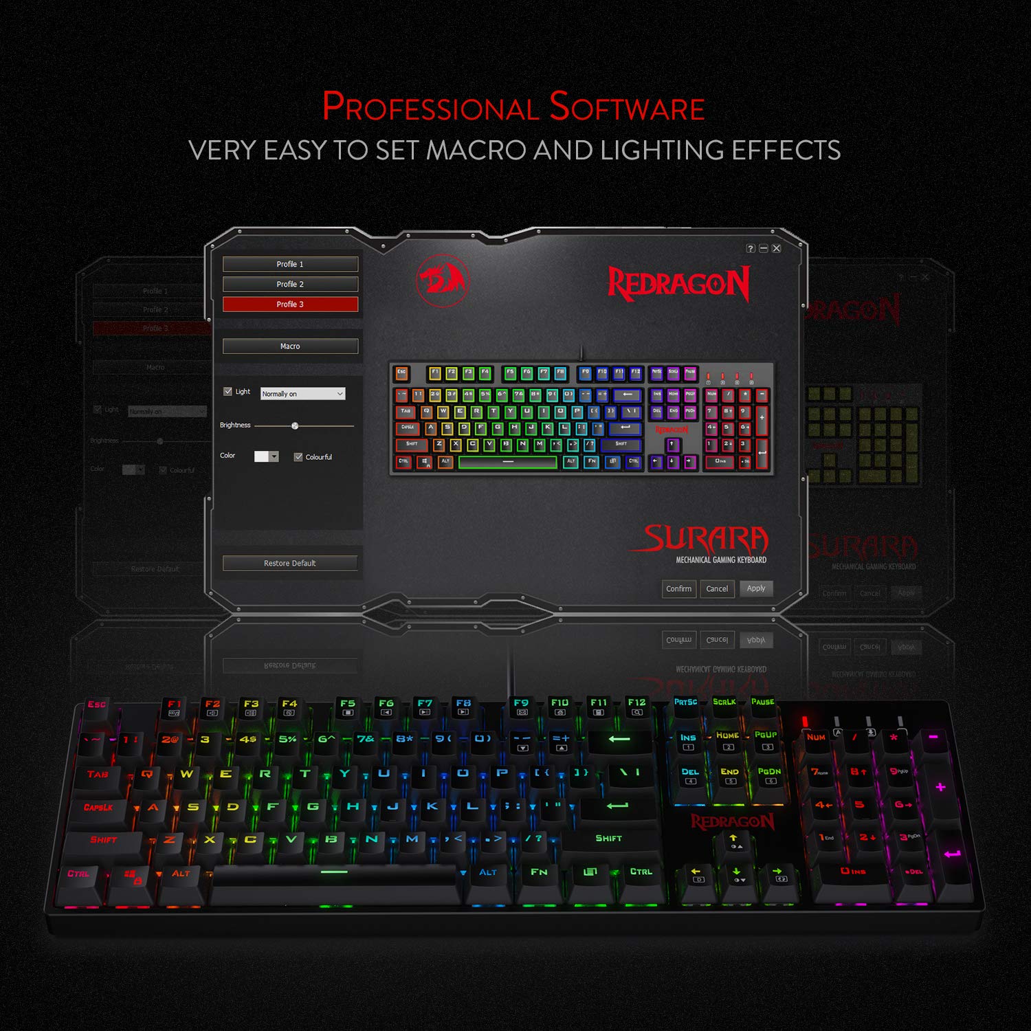 Redragon K582-BA USB Papan Kekunci Permainan Mekanikal QWERTY & Kombo Tetikus Permainan M711 Cobra, 10.000 DPI, 7 Butang Boleh Atur Cara, Papan Kekunci Berlampu RGB, Hitam