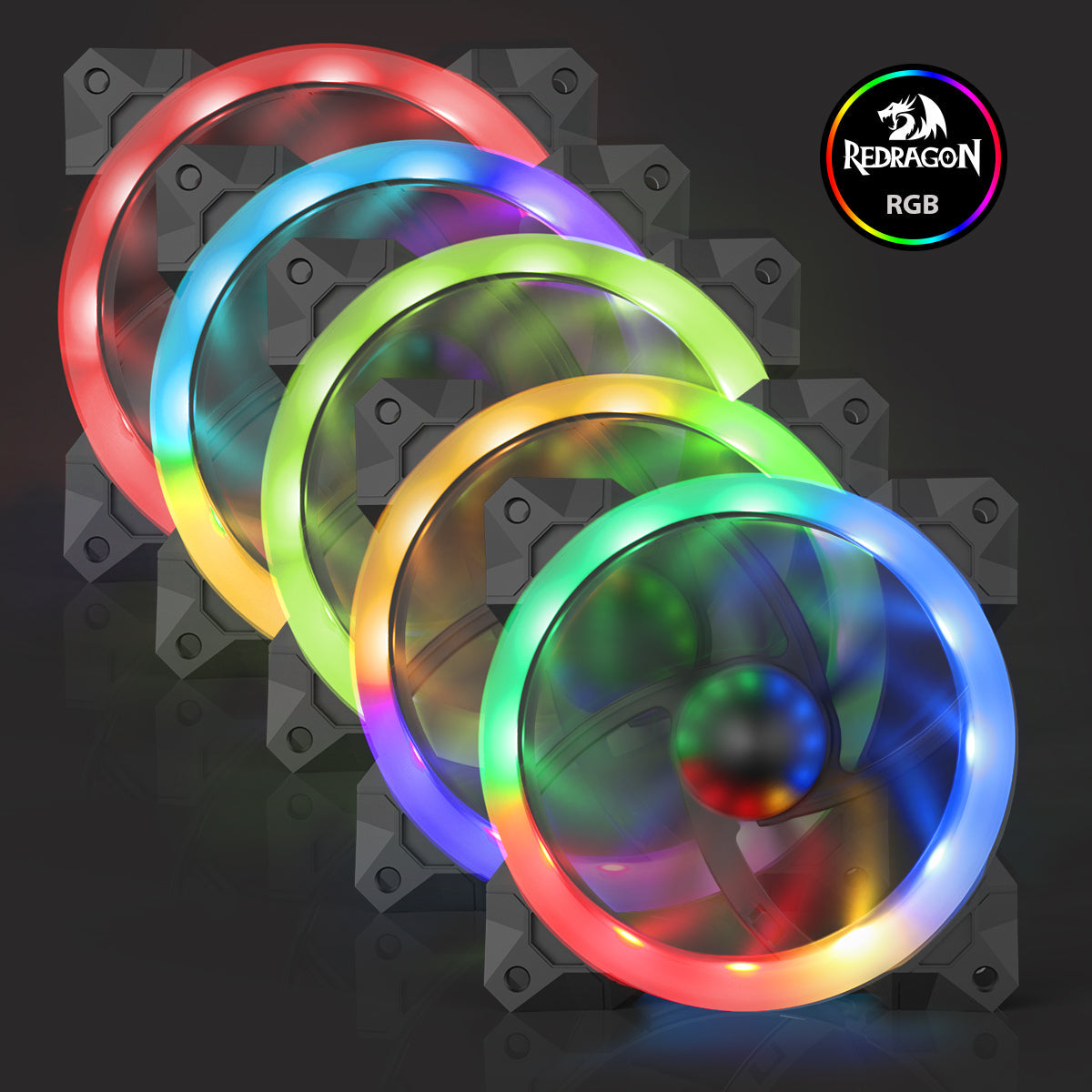 Kipas Penyejuk PC 120mm Sarung Komputer Redragon GC-F008, Kipas LED Warna Boleh Laras Aliran Udara Tinggi Senyap RGB LED, Penyejuk CPU dan Radiator (3 Pek)