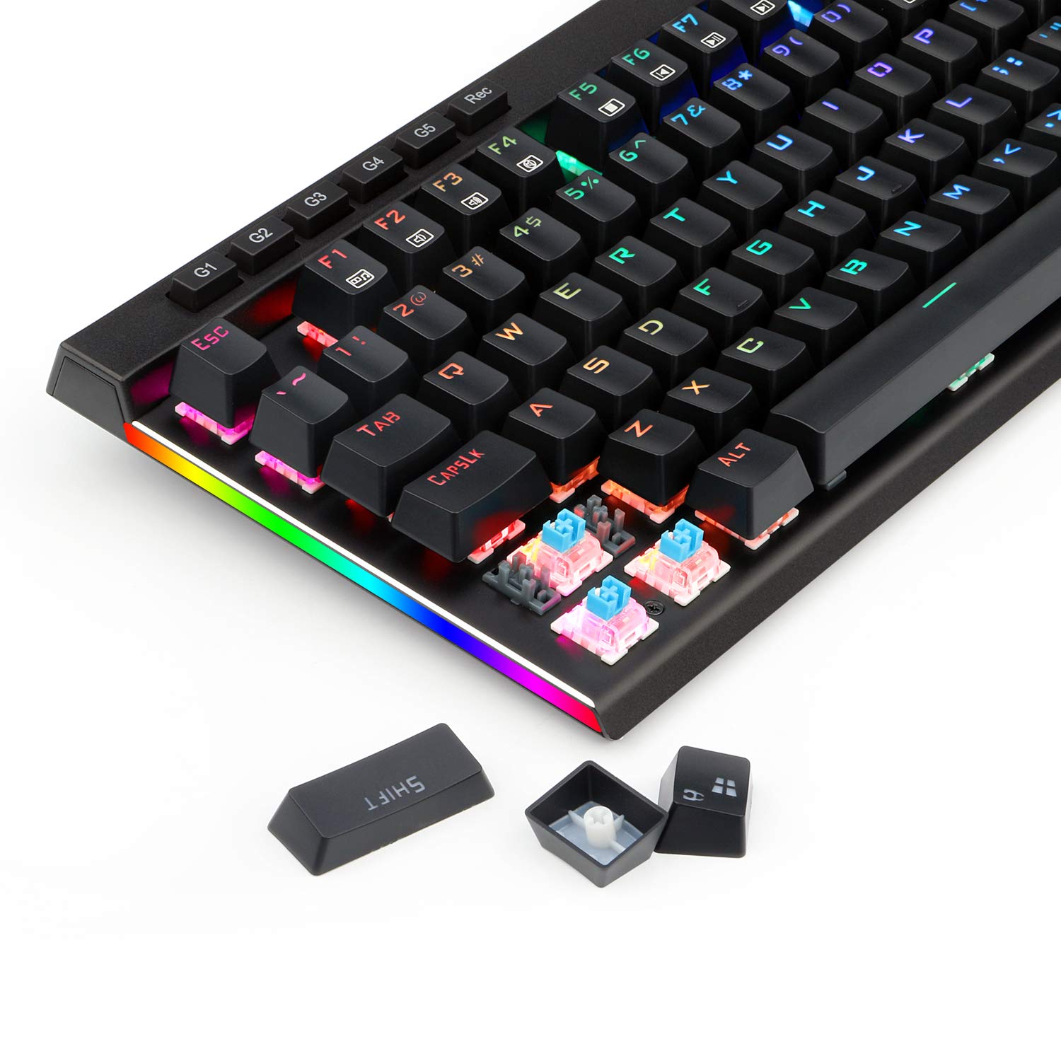 Papan Kekunci Permainan Mekanikal LED RGB Redragon K580 VATA Lampu Belakang 104 Kekunci Anti-Ghosting dengan Kekunci Makro dan Kawalan Media Khusus (Suis Biru)