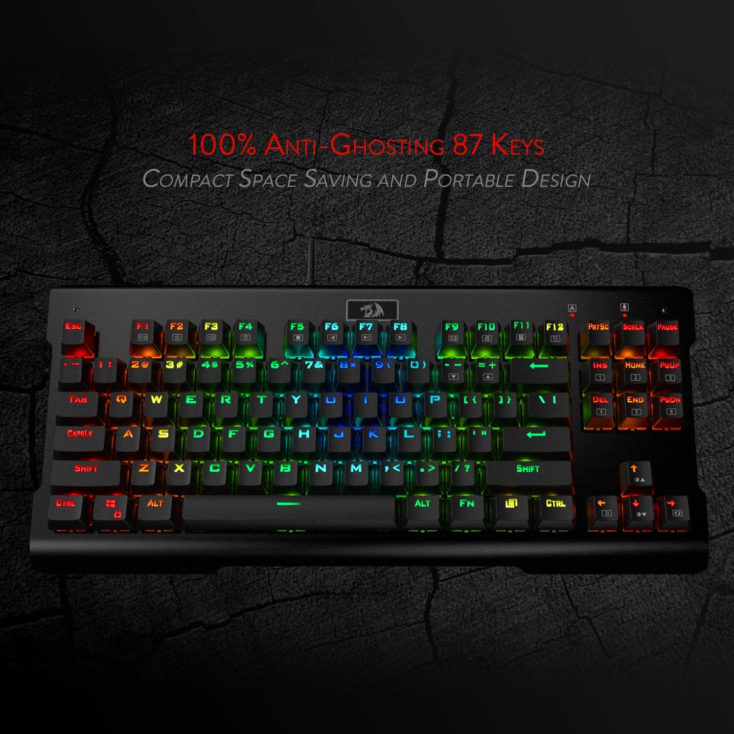 Redragon K561-US VISNU Papan Kekunci Permainan Mekanikal RGB 87 Kekunci Papan Kekunci Permainan Kompak, Suis Biru Outemu (Susun Atur QWERTY)