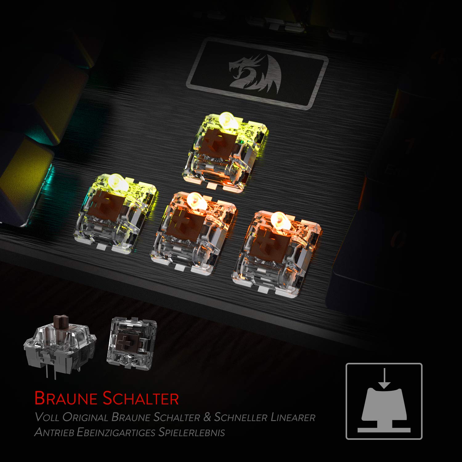 Redragon K556-DE Papan Kekunci Permainan Mekanikal, QWERTZ, Suis Coklat, Papan Kekunci Sentuh & Klik, Lampu Belakang RGB 18 Mod, Boleh Diprogram Penuh, Panel Semua Logam, Papan Kekunci Ergonomik, Hitam