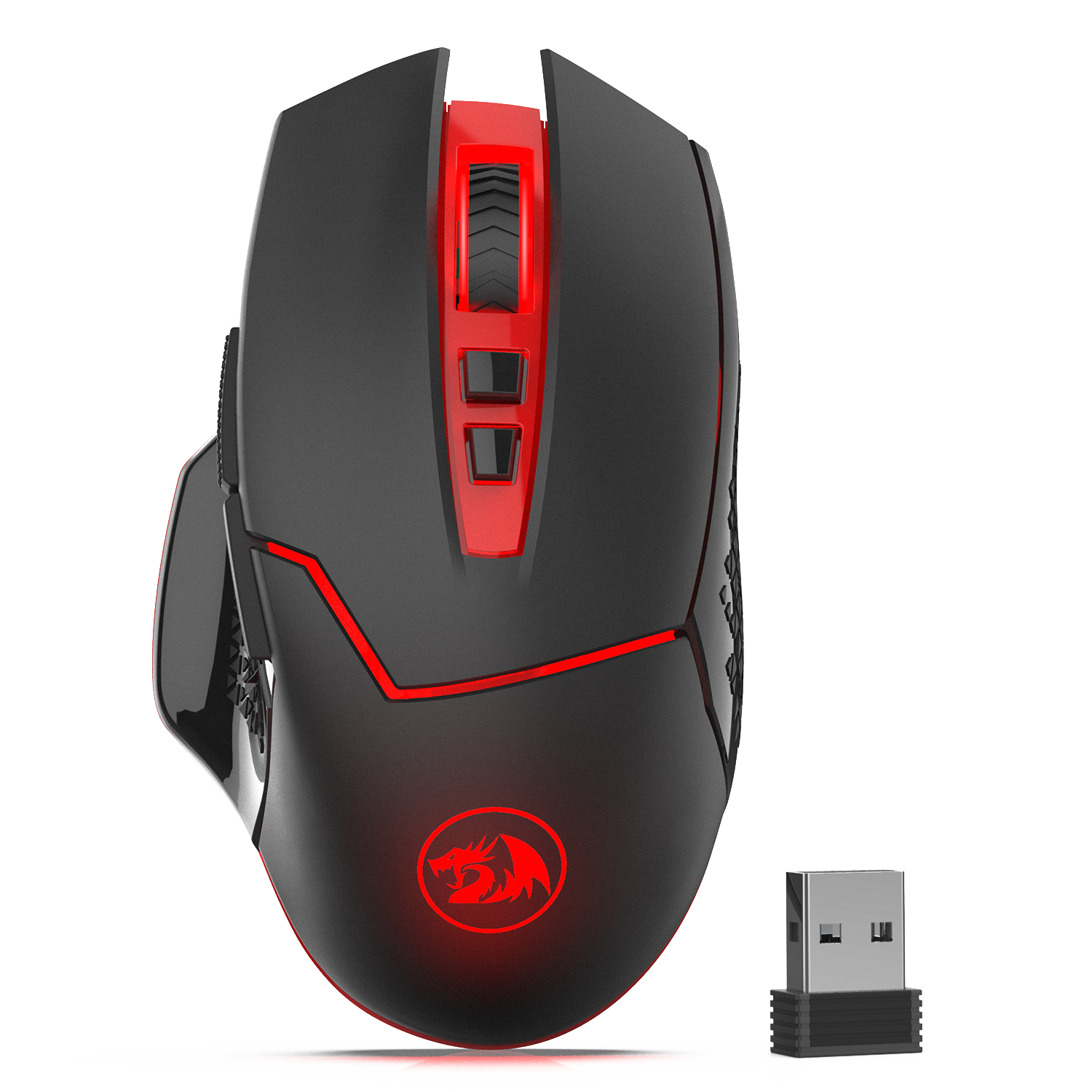 Tetikus Permainan Wayarles Redragon M690-1 dengan Peralihan DPI, 2 Butang Sisi, 2400 DPI, Reka Bentuk Ergonomik, 7 Butang-Hitam
