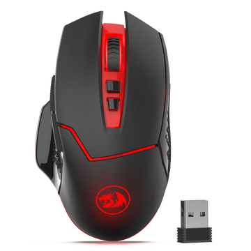 Tetikus Permainan Wayarles Redragon M690-1 dengan Peralihan DPI, 2 Butang Sisi, 2400 DPI, Reka Bentuk Ergonomik, 7 Butang-Hitam