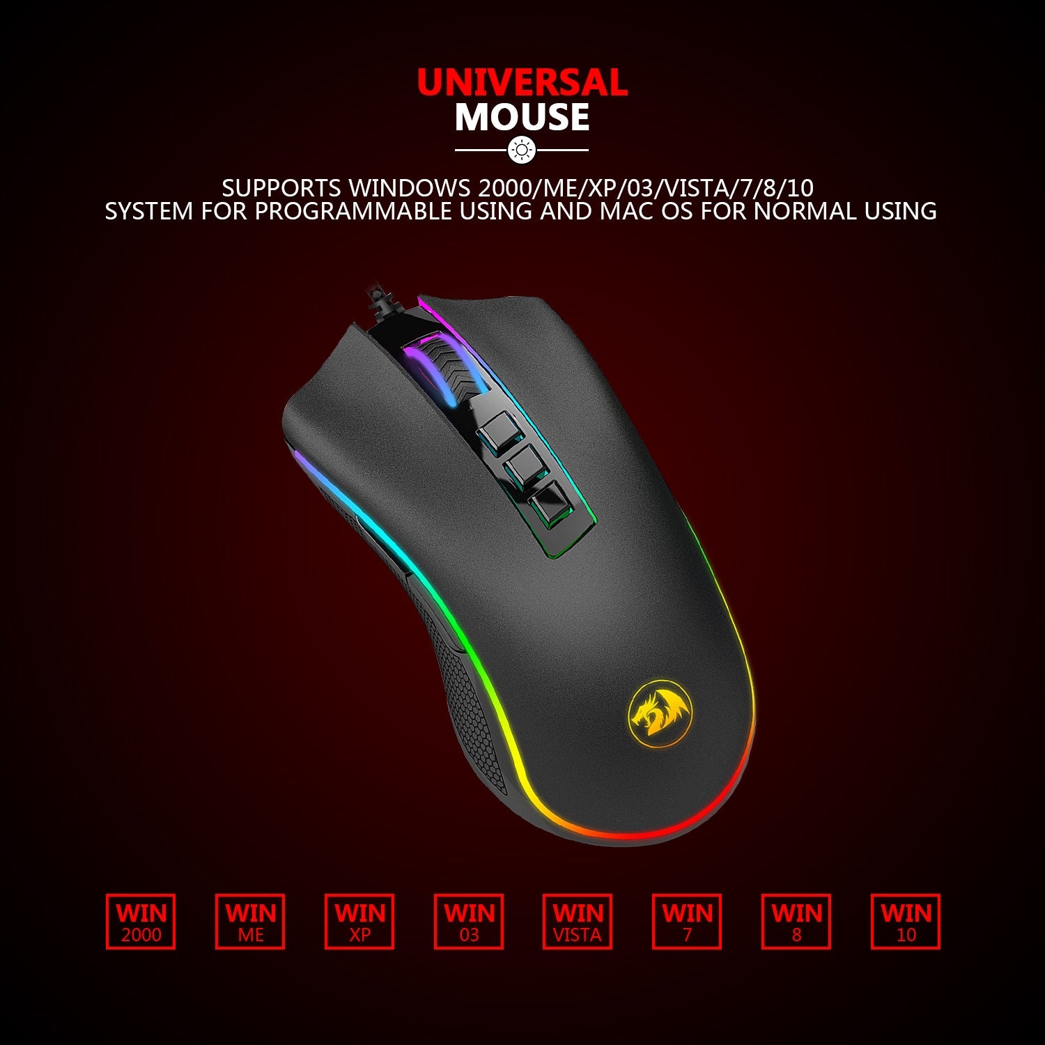 Redragon COBRA M711-FPS Penderia sempurna, Suis Optikal LK, Tetikus Permainan 24000DPI, Lampu belakang RGB 16.8 Juta