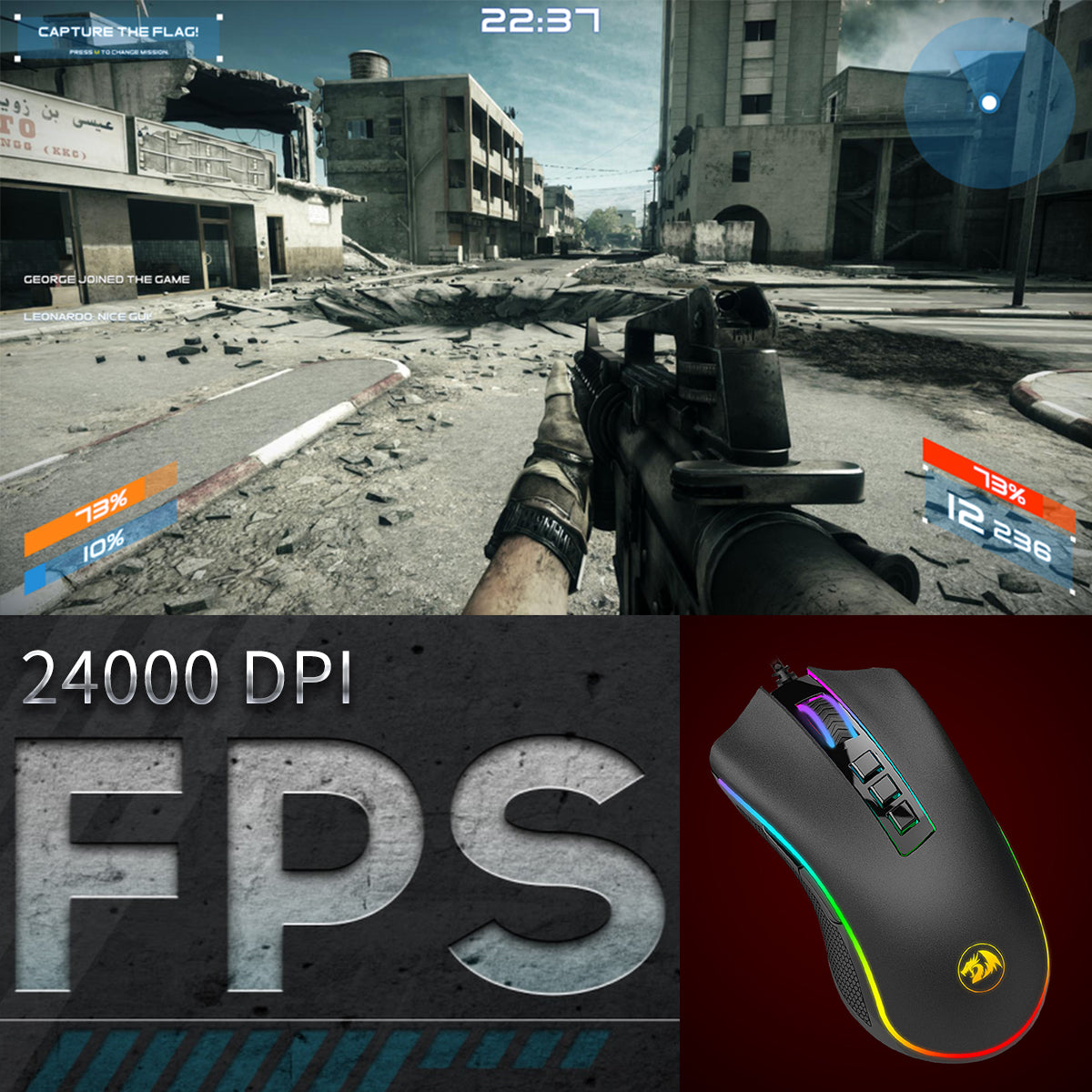 Redragon COBRA M711-FPS Penderia sempurna, Suis Optikal LK, Tetikus Permainan 24000DPI, Lampu belakang RGB 16.8 Juta