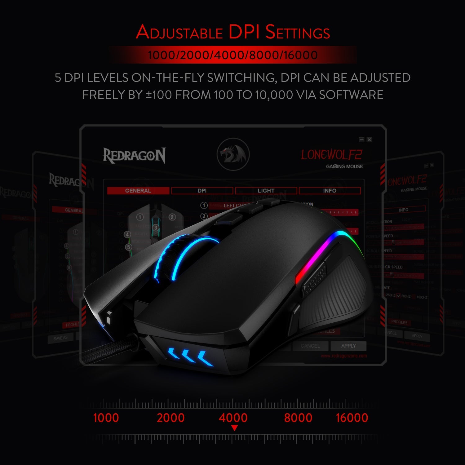 Tetikus Permainan Redragon M721-Pro Lonewolf2, Tetikus Berwayar Lampu RGB, 10 Butang Boleh Atur Cara, 32,000 DPI Boleh Laras, Cengkaman Selesa Tetikus Permainan Komputer PC Optik Ergonomik dengan Butang Tembakan