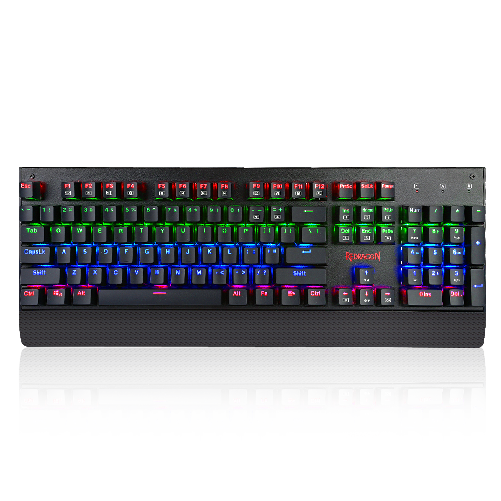 Papan Kekunci Permainan Mekanikal Kalis Air Lampu Latar RGB Redragon K557 dengan Suis Biru, Anti-ghosting 104 Kekunci