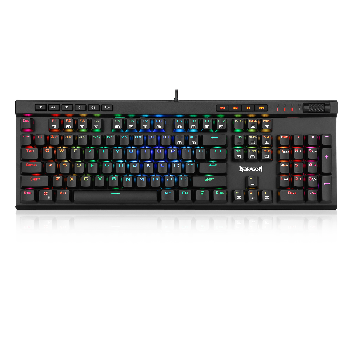 Papan Kekunci Permainan Mekanikal Lampu Latar RGB Redragon K580-PRO 104 Kekunci Anti-ghosting dengan Kekunci Makro & Kawalan Media Khusus, Rakaman Makro Onboard (Suis Perang Optik)
