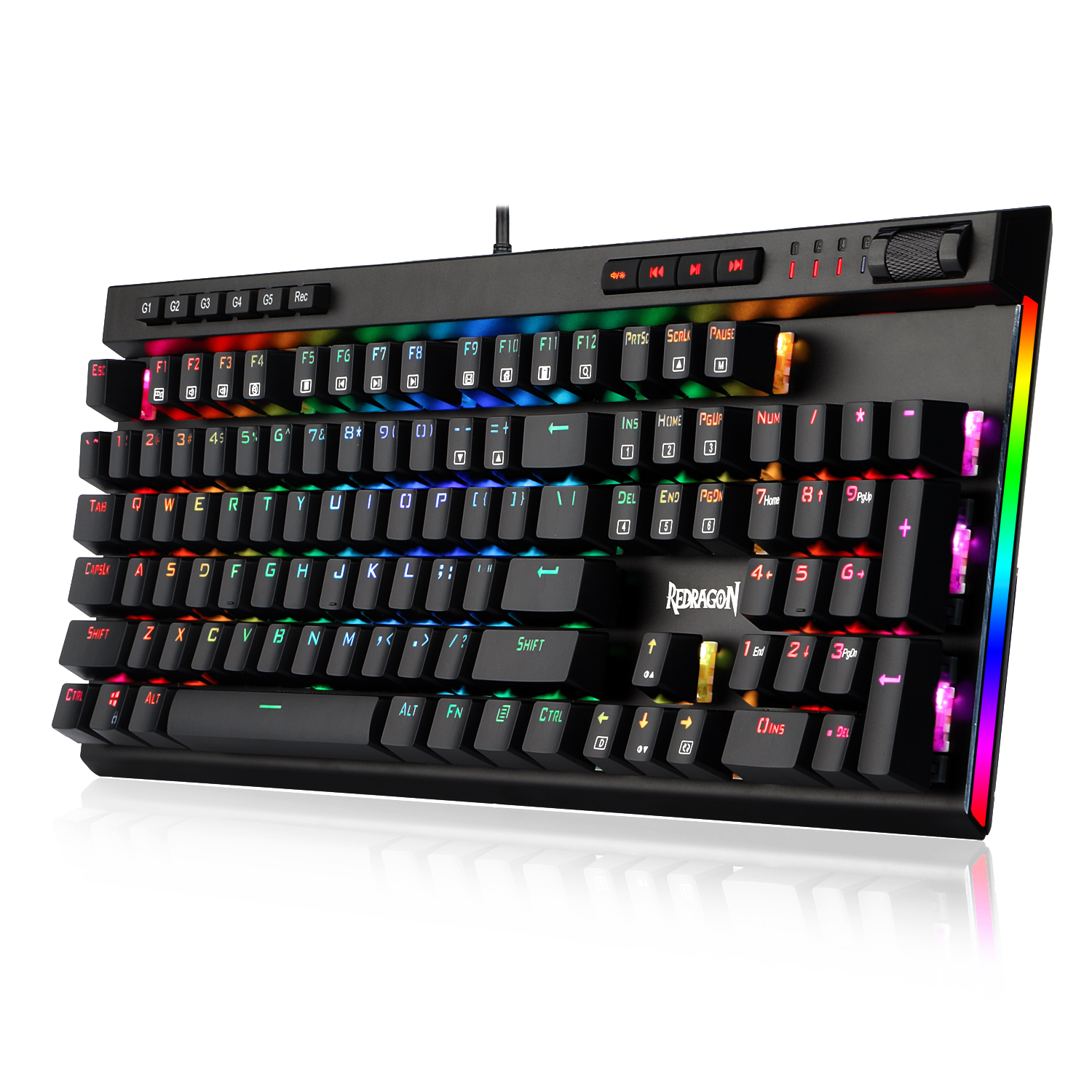 Papan Kekunci Permainan Mekanikal Lampu Latar RGB Redragon K580-PRO 104 Kekunci Anti-ghosting dengan Kekunci Makro & Kawalan Media Khusus, Rakaman Makro Onboard (Suis Perang Optik)