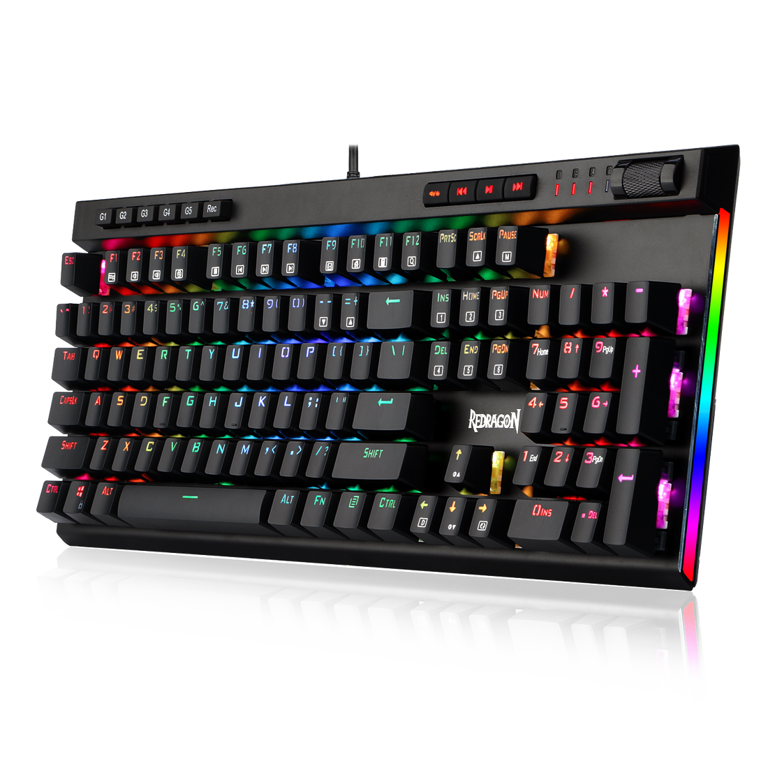 Papan Kekunci Permainan Mekanikal Lampu Latar RGB Redragon K580-PRO 104 Kekunci Anti-ghosting dengan Kekunci Makro & Kawalan Media Khusus, Rakaman Makro Dalaman (Suis Biru Optik)