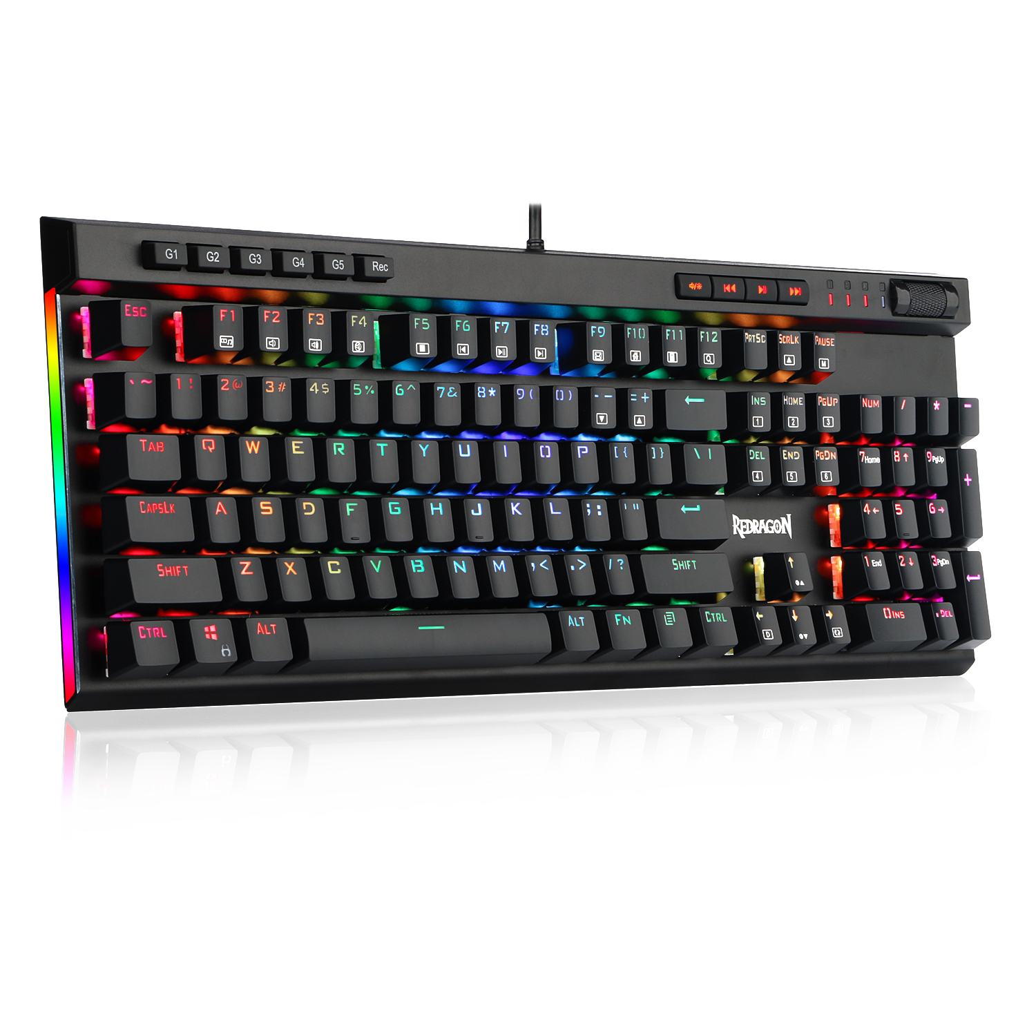 Papan Kekunci Permainan Mekanikal Lampu Latar RGB Redragon K580-PRO 104 Kekunci Anti-ghosting dengan Kekunci Makro & Kawalan Media Khusus, Rakaman Makro Dalaman (Suis Biru Optik)