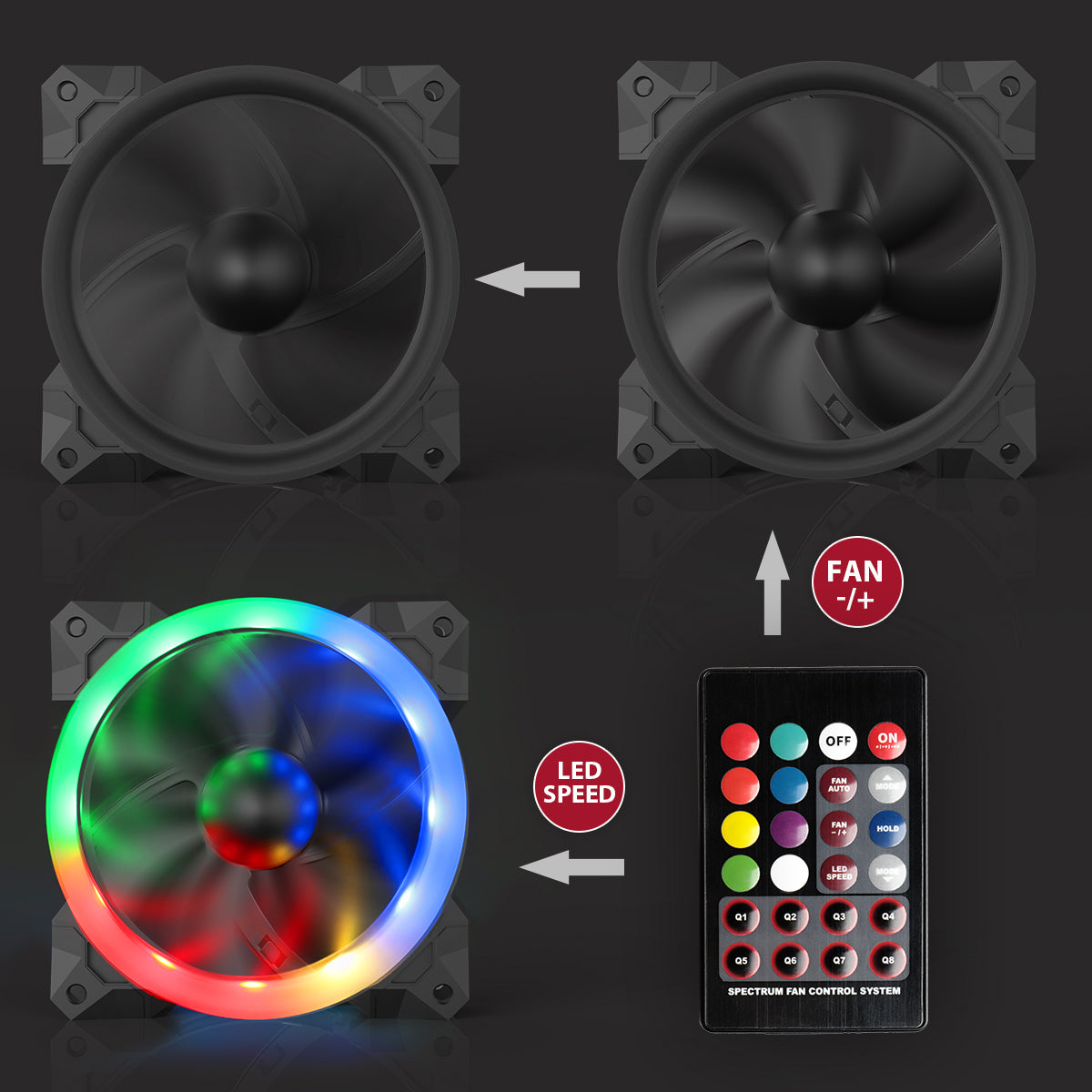 Kipas Penyejuk PC 120mm Sarung Komputer Redragon GC-F008, Kipas LED Warna Boleh Laras Aliran Udara Tinggi Senyap RGB LED, Penyejuk CPU dan Radiator (3 Pek)