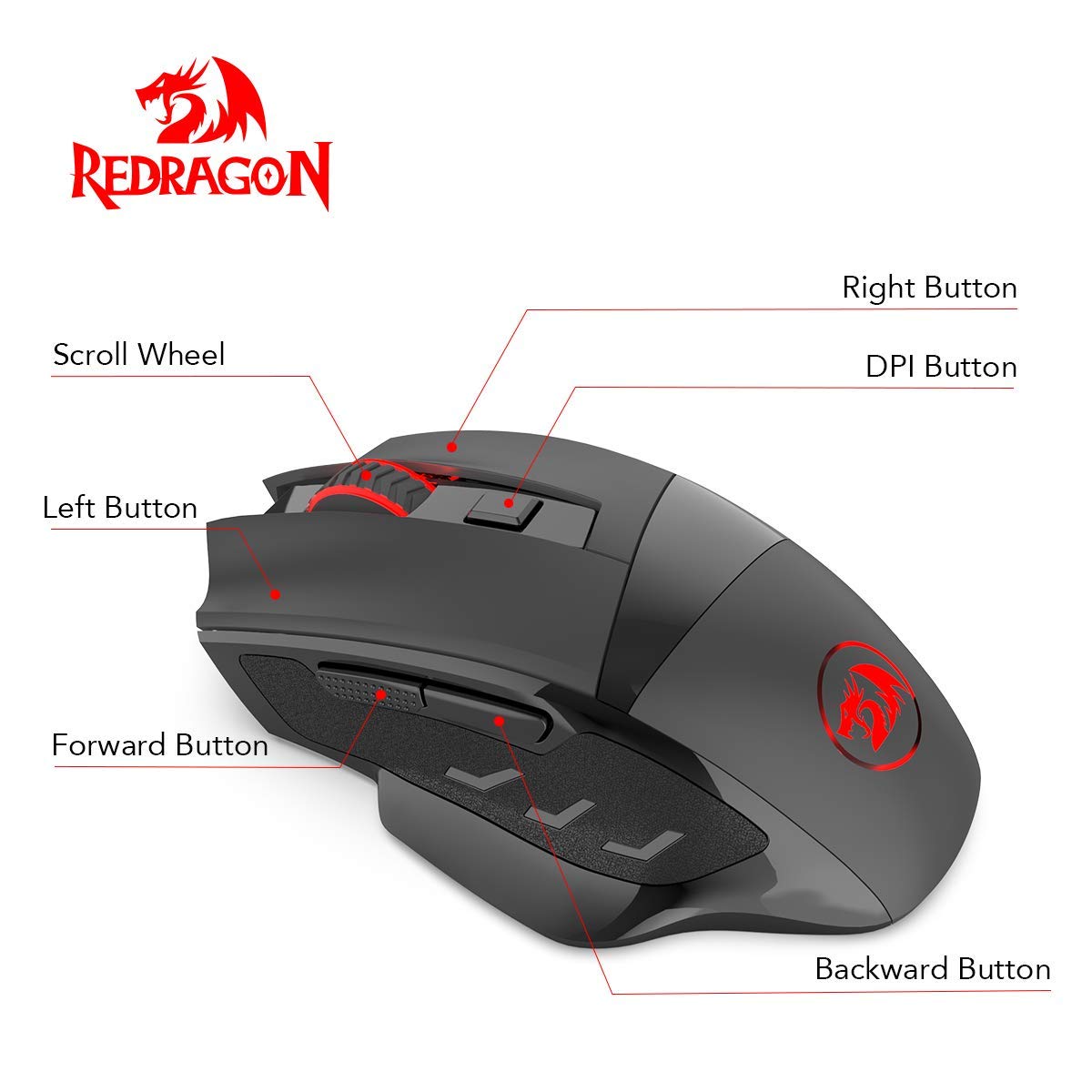 Redragon M653 MIG Mini Tetikus Tanpa Wayar Tetikus Optik 2.4G Tanpa Kable dengan Penerima Nano USB untuk Pejabat & Permainan, 5 DPI Boleh Laras, 6 Butang Tetikus Optik untuk PC Desktop, Macbook, Notebook, PC, Laptop, Komputer