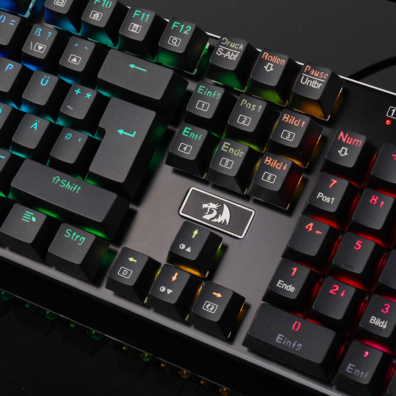 Redragon K556-DE Papan Kekunci Permainan Mekanikal, QWERTZ, Suis Coklat, Papan Kekunci Sentuh & Klik, Lampu Belakang RGB 18 Mod, Boleh Diprogram Penuh, Panel Semua Logam, Papan Kekunci Ergonomik, Hitam