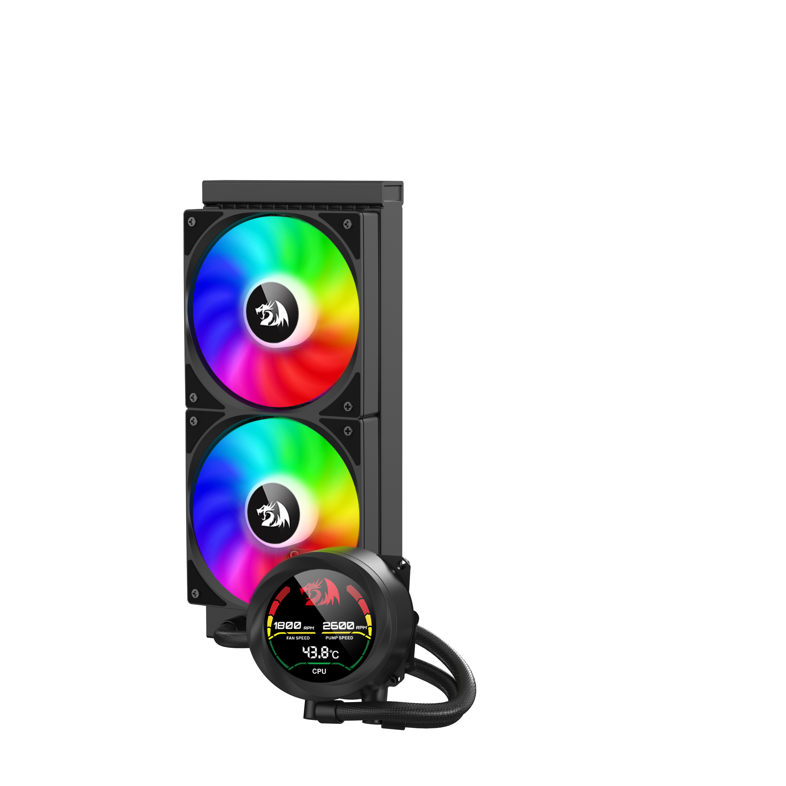 Pengejuk Cecair CPU REDRAGON CCW-1019 240 dengan Paparan Suhu 2x Kipas RGB 12cm