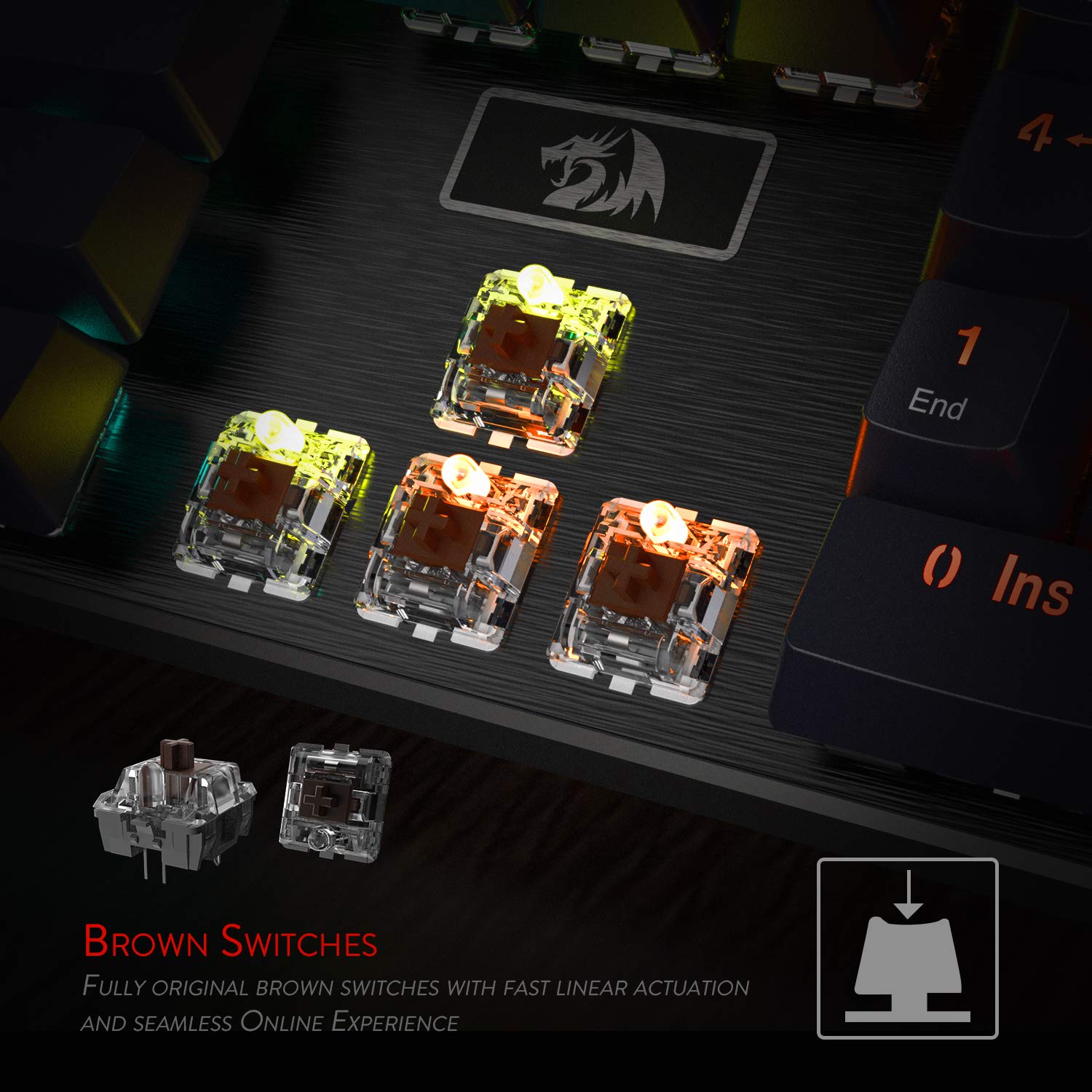 Papan Kekunci Permainan Mekanikal Berwayar Lampu Latar LED RGB Redragon K556, Tapak Aluminium, 104 Kekunci Standard