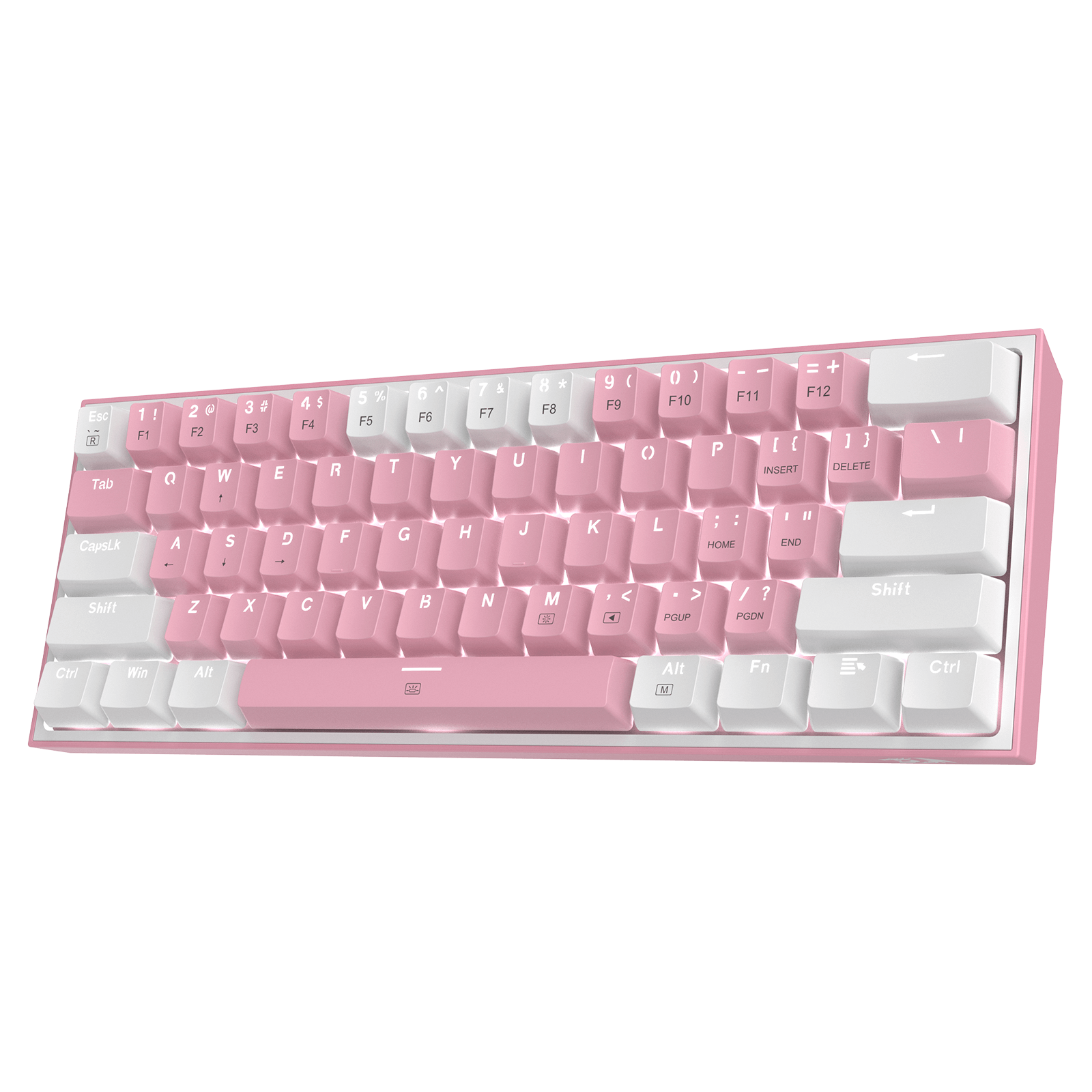 Papan Kekunci Permainan RGB Berwayar Redragon K617 FIZZ 60%, Papan Kekunci Mekanikal Padat 61 Kekunci dengan Penutup Kekunci Campuran Warna Putih & Merah Jambu, Suis Merah Linear, Sokongan Pemacu Pro