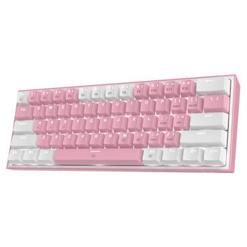 Papan Kekunci Permainan RGB Berwayar Redragon K617 FIZZ 60%, Papan Kekunci Mekanikal Padat 61 Kekunci dengan Penutup Kekunci Campuran Warna Putih & Merah Jambu, Suis Merah Linear, Sokongan Pemacu Pro
