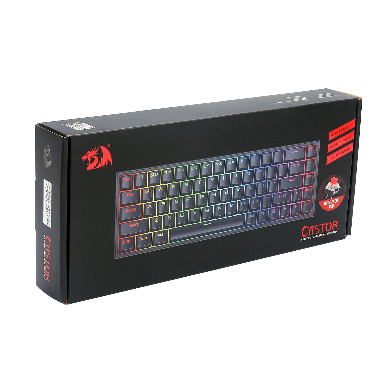 Papan Kekunci Permainan RGB Berwayar Redragon K631 Castor 65%, Papan Kekunci Mekanikal Padat Boleh Tukar Panas 68 Kekunci dengan Soket Tukar Panas 100%, PCB Lekap Plat Mod Bebas & Kekunci Anak Panah Khusus, Suis Linear Merah Senyap