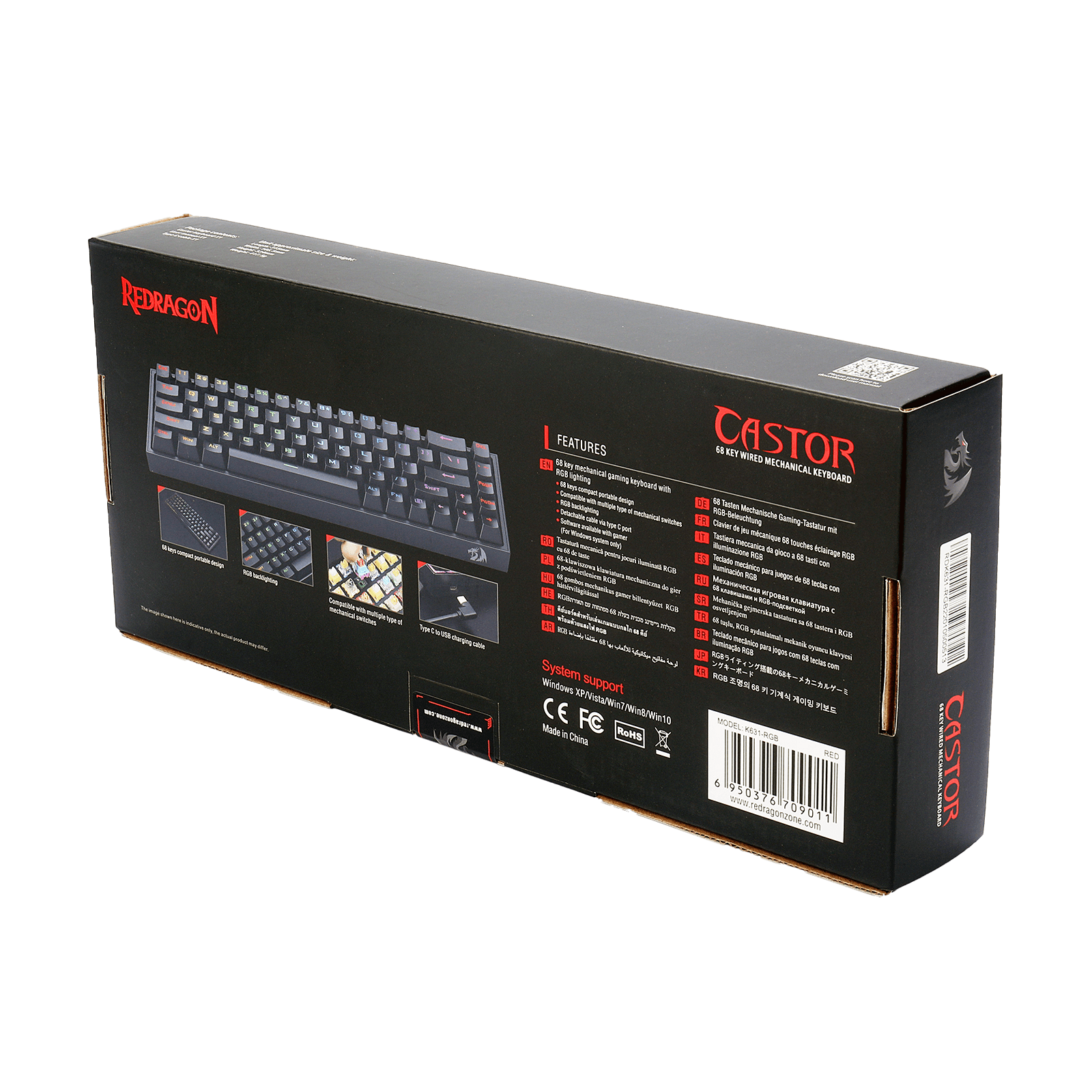 Papan Kekunci Permainan RGB Berwayar Redragon K631 Castor 65%, Papan Kekunci Mekanikal Padat Boleh Tukar Panas 68 Kekunci dengan Soket Tukar Panas 100%, PCB Lekap Plat Mod Bebas & Kekunci Anak Panah Khusus, Suis Linear Merah Senyap