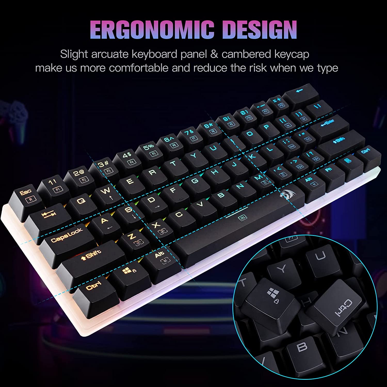 Papan Kekunci Permainan Mekanikal Gergasi Redragon K605 Alien, 61 Kekunci Sangat Besar & Suis Biru Outemu, Papan Kekunci NKRO Anti-Ghosting Bebas Konflik Kekunci Penuh Type-C Berwayar Ergonomik Lampu Latar LED RGB