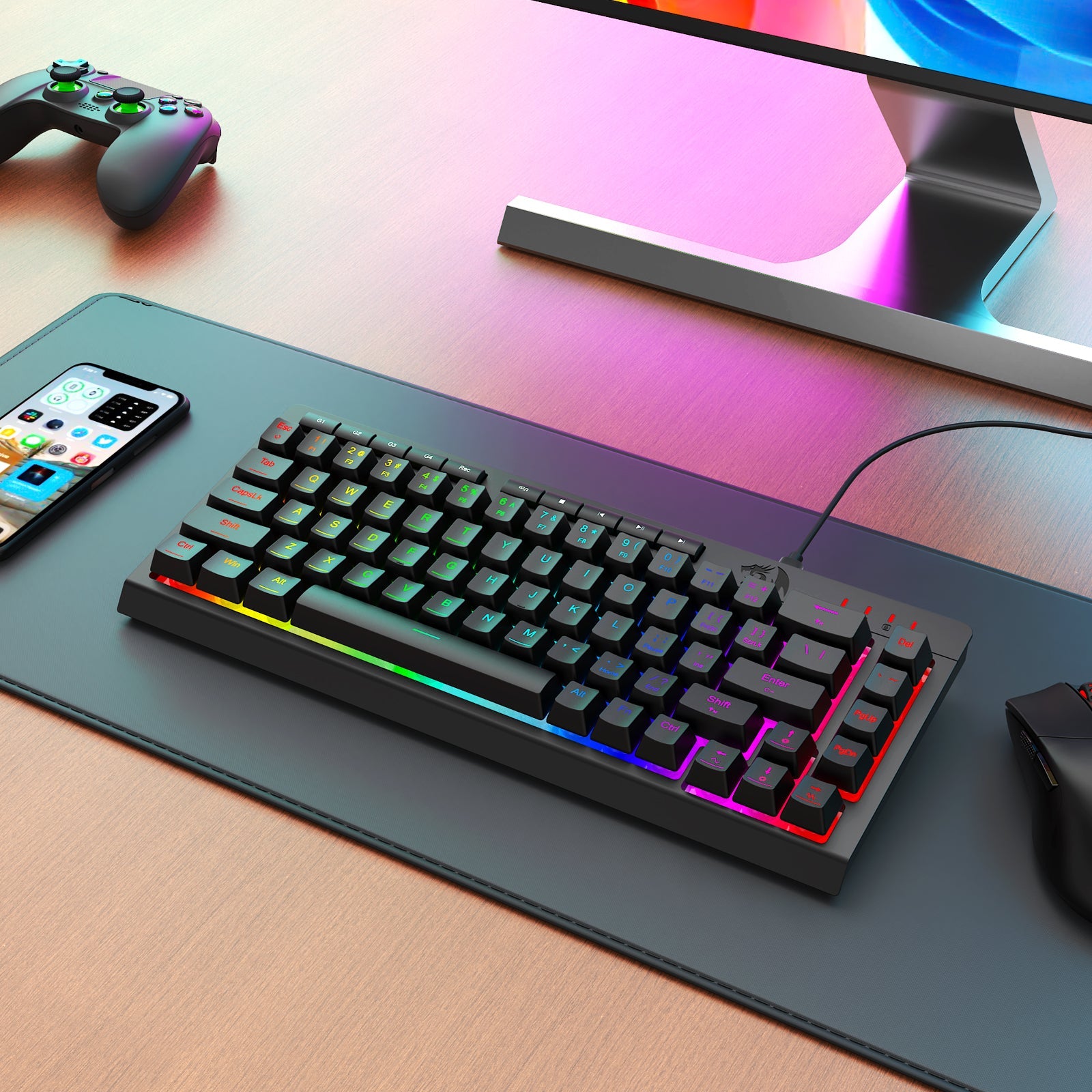 Papan Kekunci Permainan Membran Sambungan Berwayar CRESCENT 68 K519-RGB