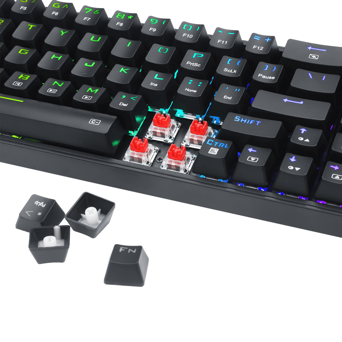 Papan Kekunci Permainan RGB Berwayar Redragon K628 Pollux 75%, Papan Kekunci Mekanikal Padat Boleh Tukar Panas 78 Kekunci dengan Soket Tukar Panas 100%, PCB Lekap Plat Mod Bebas & Kekunci Anak Panah dan Pad Angka Khusus, Suis Merah