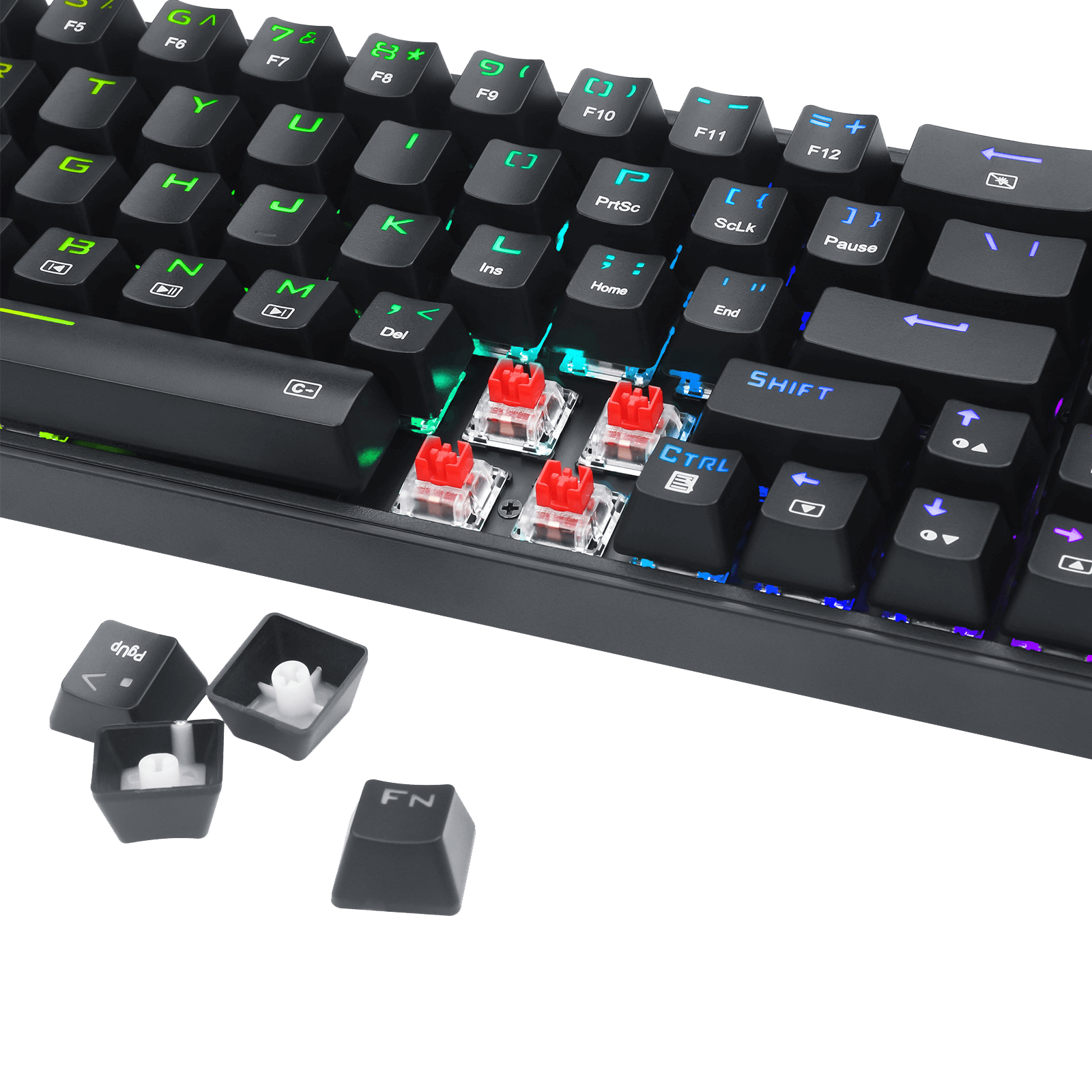 Papan Kekunci Permainan RGB Berwayar Redragon K628 Pollux 75%, Papan Kekunci Mekanikal Padat Boleh Tukar Panas 78 Kekunci dengan Soket Tukar Panas 100%, PCB Lekap Plat Mod Bebas & Kekunci Anak Panah dan Pad Angka Khusus, Suis Merah