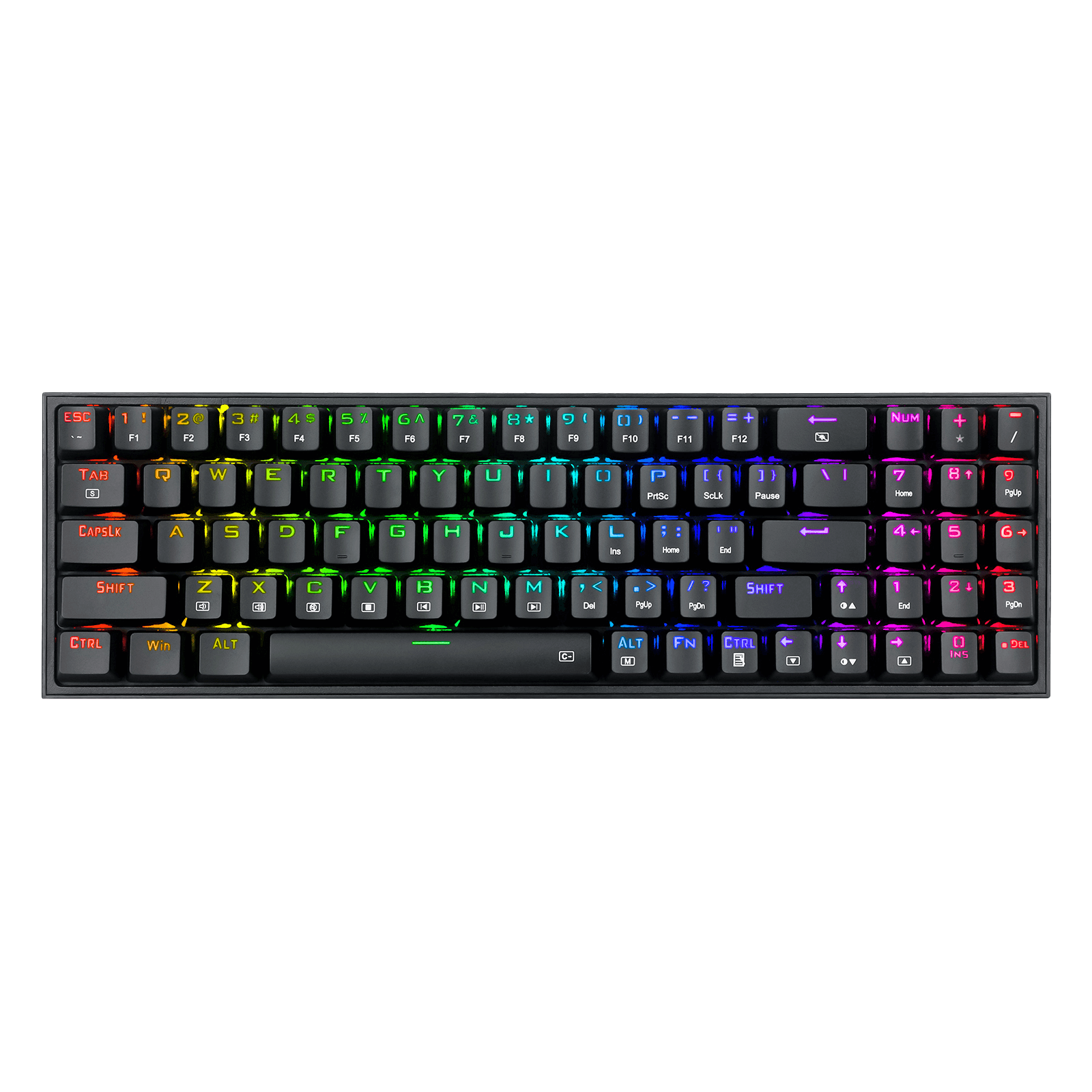 Papan Kekunci Permainan RGB Berwayar Redragon K628 Pollux 75%, Papan Kekunci Mekanikal Padat Boleh Tukar Panas 78 Kekunci dengan Soket Tukar Panas 100%, PCB Lekap Plat Mod Bebas & Kekunci Anak Panah dan Pad Angka Khusus, Suis Merah