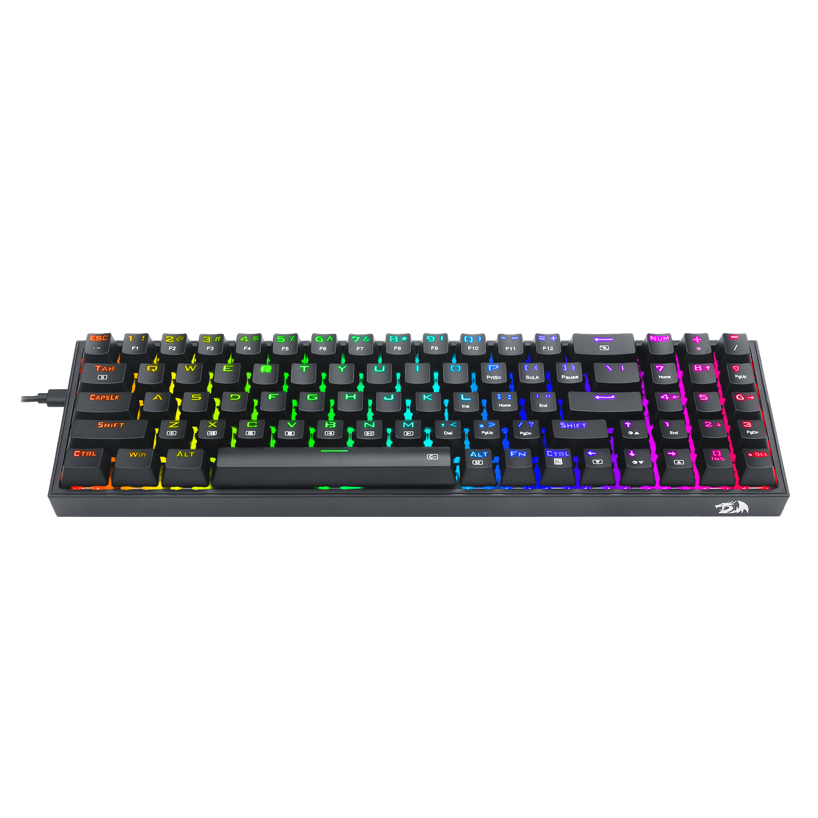 Papan Kekunci Permainan RGB Berwayar Redragon K628 Pollux 75%, Papan Kekunci Mekanikal Padat Boleh Tukar Panas 78 Kekunci dengan Soket Tukar Panas 100%, PCB Lekap Plat Mod Bebas & Kekunci Anak Panah dan Pad Angka Khusus, Suis Merah