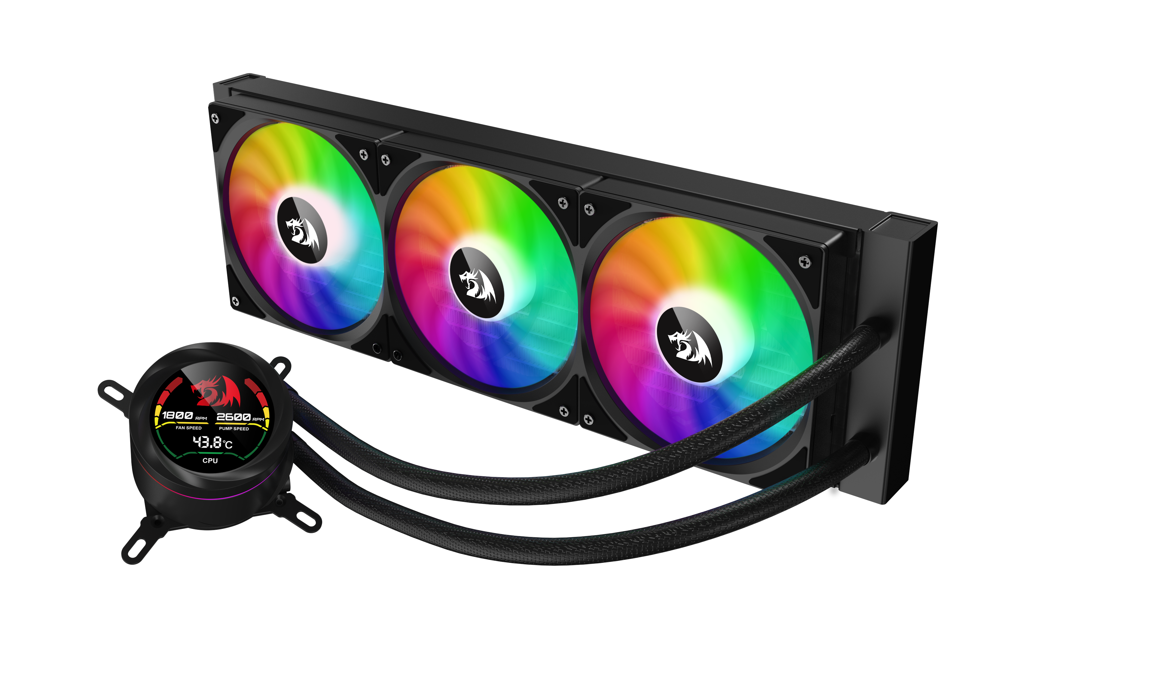 REDRAGON CCW-1017 Penyejuk Cecair CPU 360 Dengan Paparan Suhu 3x Kipas RGB 12cm